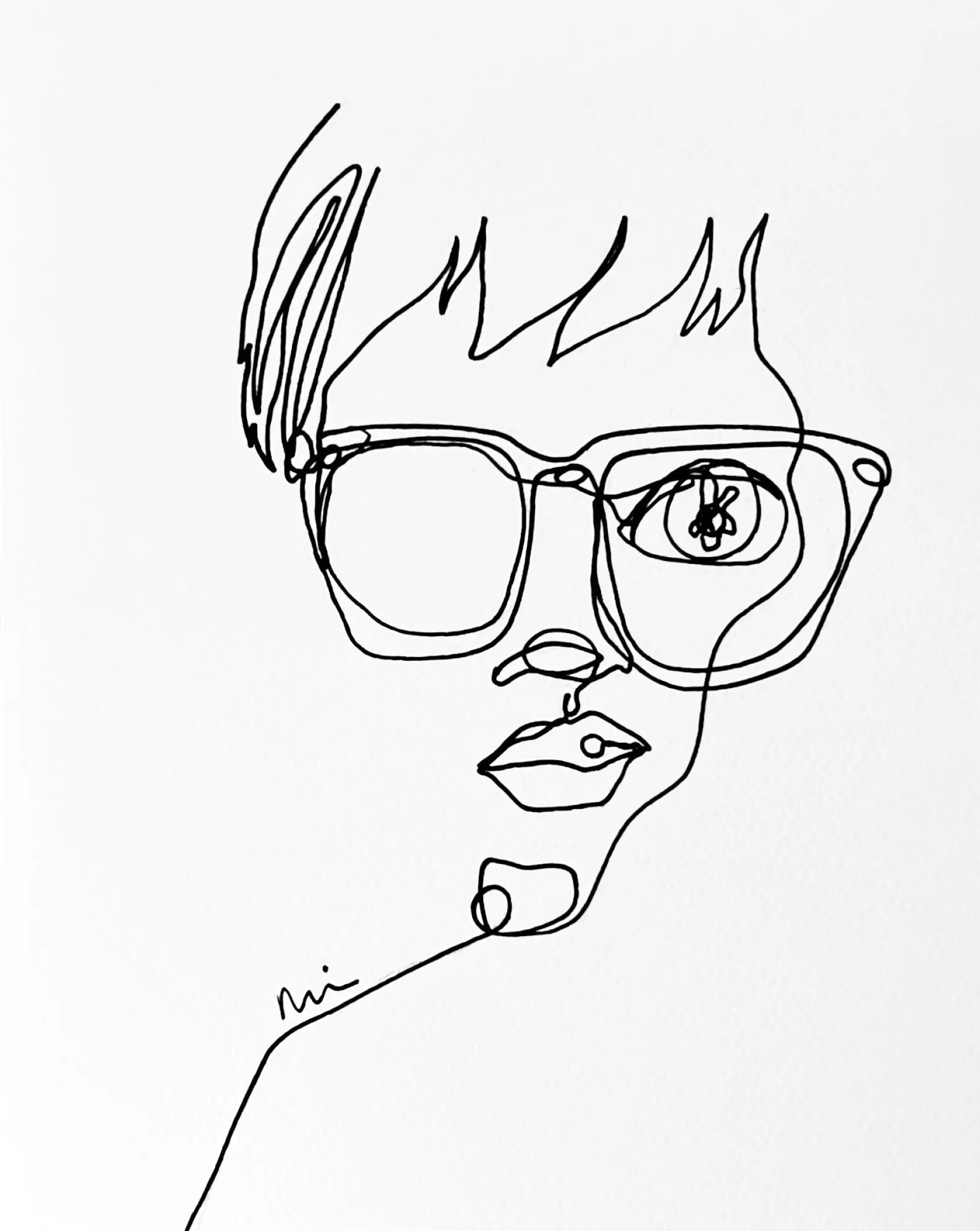Hand Drawn One-line Drawing on Paper  
Physical size: 
9x12 inch - 22,9 x 30,5 cm