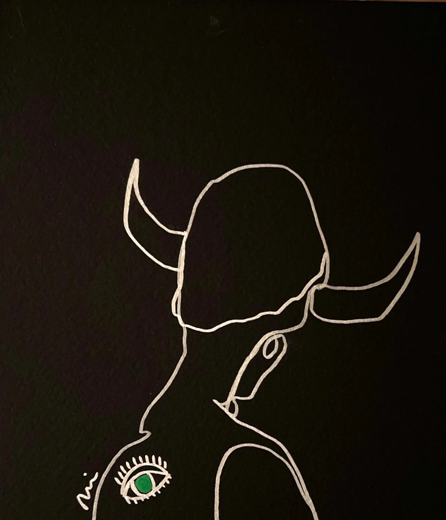 Hand Drawn One-line Drawing on Paper  
Silver Pen on Black Paper  
Physical size: 
7x7 inch - 17,78 x 17,78 cm