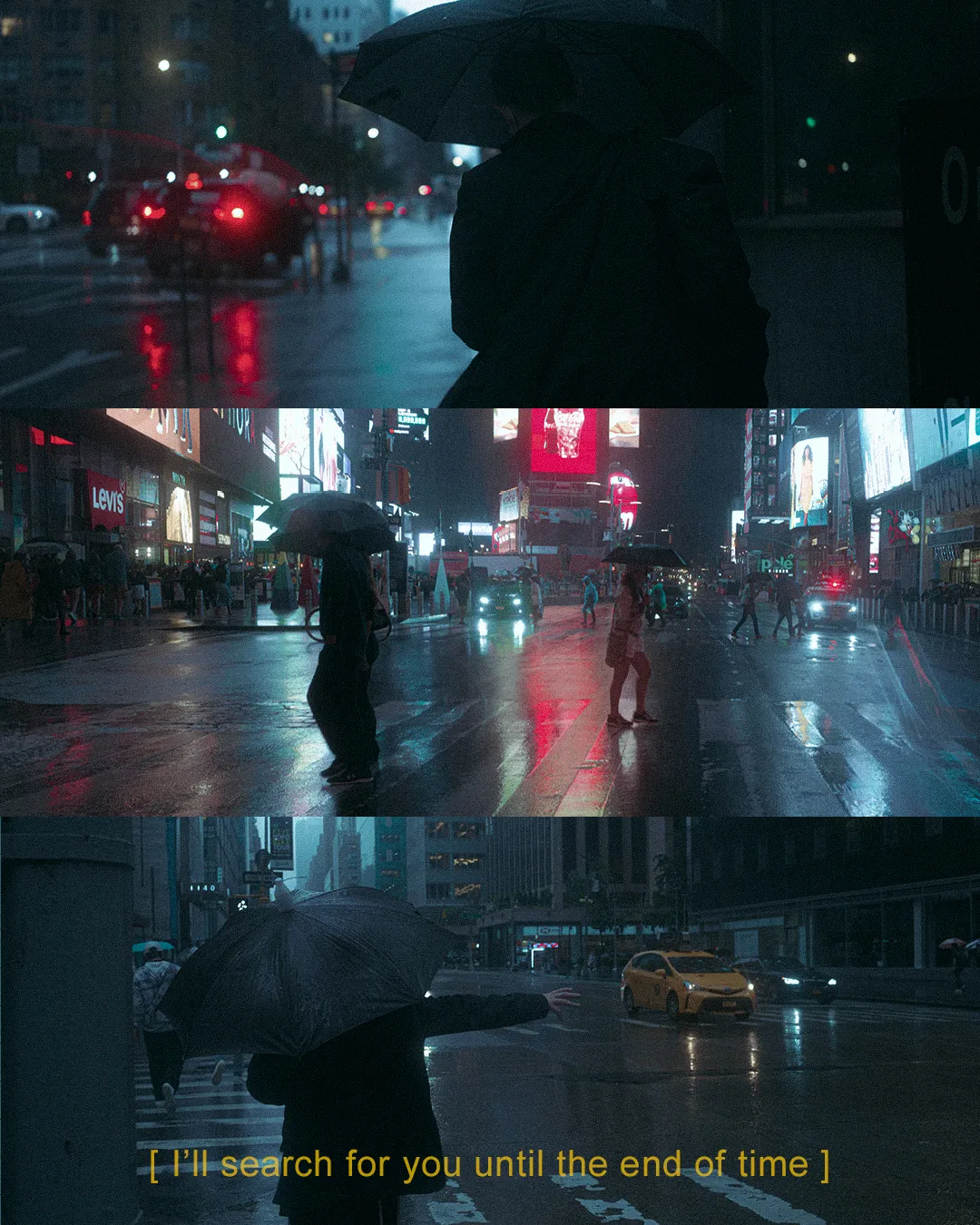 In the busy streets of New York,
'Neath the rain and city's talk,
Two hearts beat with hope they'd find,
The one they seek, one of a kind.

They roam through the crowded way,
Eyes scanning each face and display,
For love is worth the soaking wet,
A chance to meet, they won't forget.

In the neon lights' reflection,
They catch a glimpse of perfection,
Rushing to meet in sweet embrace,
Love found them in this chaotic place.

By: Ilan Derech
Location: NYC
Shot on: Leica SL & ZEISS ZM 1.4/35
Year: 2021