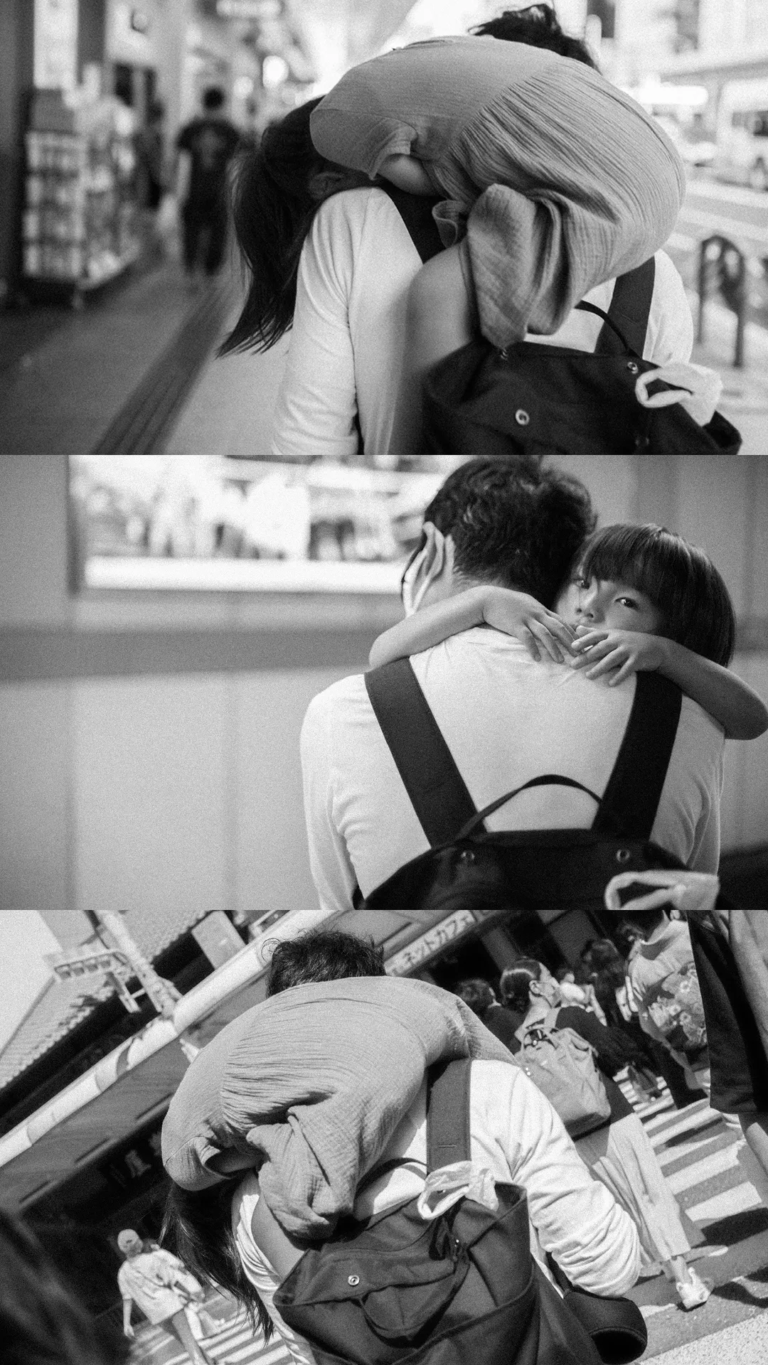 As I was walking under the scorching heat of the Japanese summer I saw her. 
She was sitting on the edge of the sidewalk, a young girl yawning and tired, she had an exhausted look and a shirt subtly marked by tiny drops of sweat. 
Suddenly her delicate and innocent voice broke the silence asking her father to carry her as her arms were reaching up to the sky while her hands opened and closed.

The man, drenched in sweat didn't hesitate for a second, he smiled at his beloved daughter and bent over to carry her despite the extreme weather conditions.

I followed them along the streets and alleys of Kyoto, he never let her go, she was safe in the arms of her hero...


お疲れ様です - Otsukaresama desu in Japanese means “Good job” or “Thank you for your work”, acknowledging the great effort put into a heavy task. This piece, is a tribute to unconditional love, that love that no matter what, it's always there...

By: Ilan Derech
Location: Kyoto, Japan
Shot on: Leica SL & ZEISS ZM 1.4/35
Year: 2022