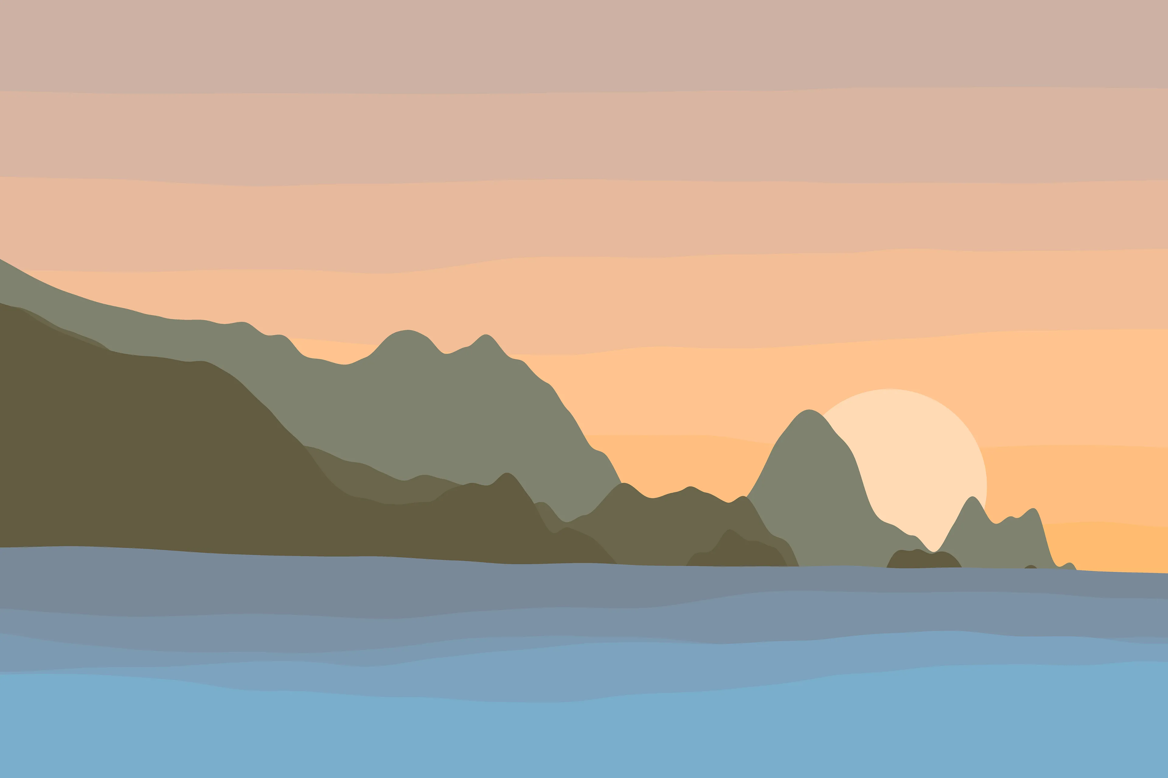 
This is a project I loved to make. Using a minimal style to create a landscape and playing with colours to give it some mood.

20x30 inches at 300 DPI.
