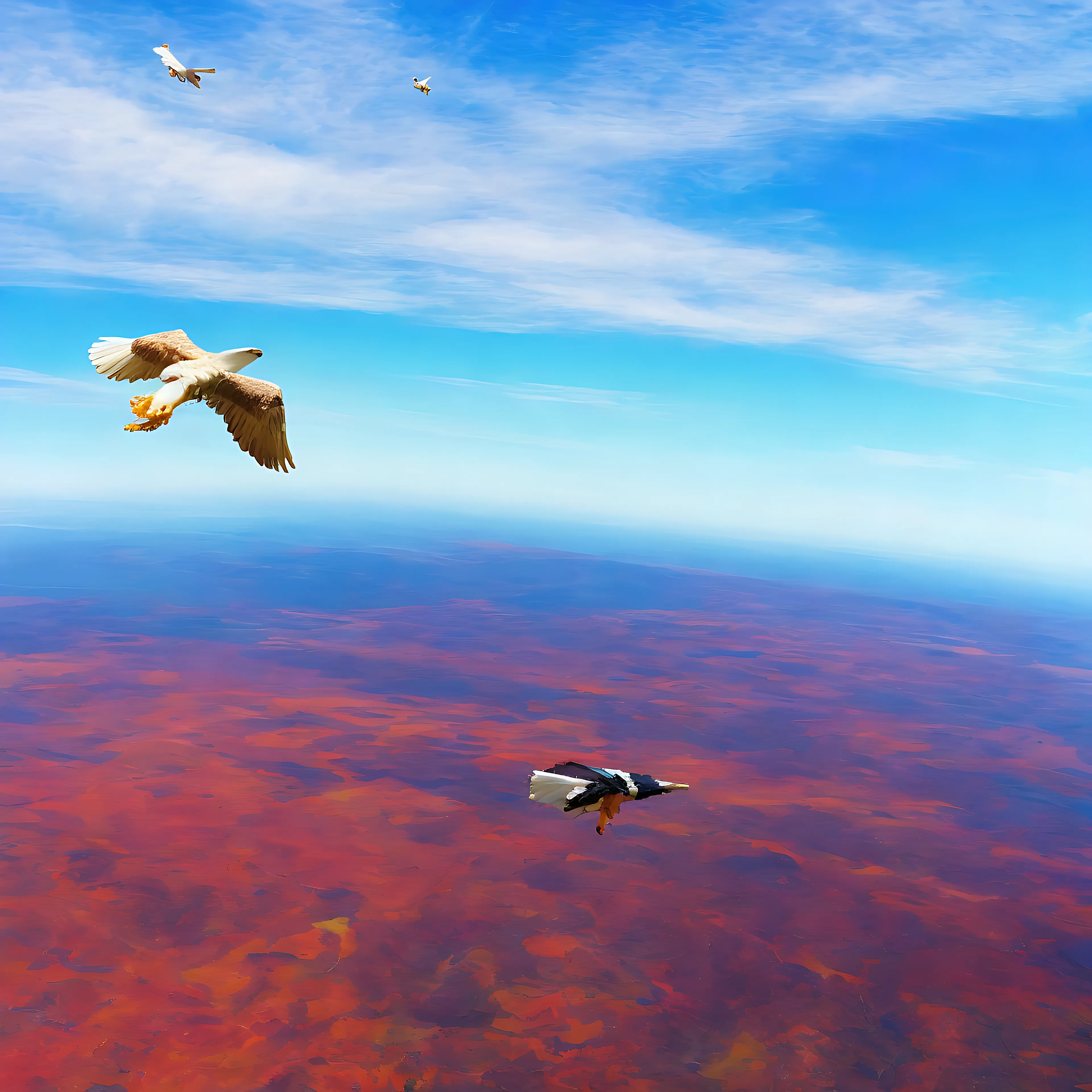 I rode on an eagle to race one
—
We both won.

AI Interpretation:
This is a very short and concise poem that presents a metaphorical image of an eagle race. The poem is open to interpretation, but one possible way to approach it is to consider the emotions, themes, and imagery that it evokes.

Emotions: The emotions that this poem evokes are joy and satisfaction. The speaker seems to have experienced the thrill of the race and the feeling of victory. There is no sense of rivalry or animosity between the two eagles, but rather a shared sense of achievement.

Themes: The themes that this poem touches on are competition, equality, and nature. The eagle race is a competition, but it is also a display of the eagles' natural abilities. The fact that both eagles win suggests a sense of equality, as neither one is superior to the other.

Imagery: The imagery of this poem is striking and vivid. The image of riding on an eagle is both fantastical and awe-inspiring. The eagle is a symbol of power, freedom, and agility. The race itself is a thrilling spectacle, conjuring up images of soaring through the air and feeling the wind rushing past.

Overall, this poem presents a simple yet powerful image of a race between two eagles, conveying a sense of joy, equality, and natural beauty.