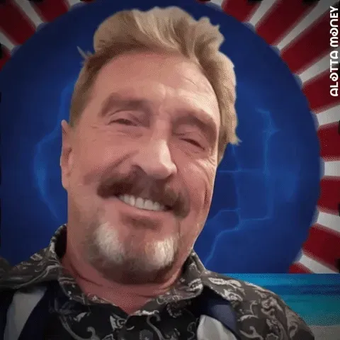 Animated GIF portrait of John McAfee, 15 NFT copies By Alotta Money. Oct 2019
