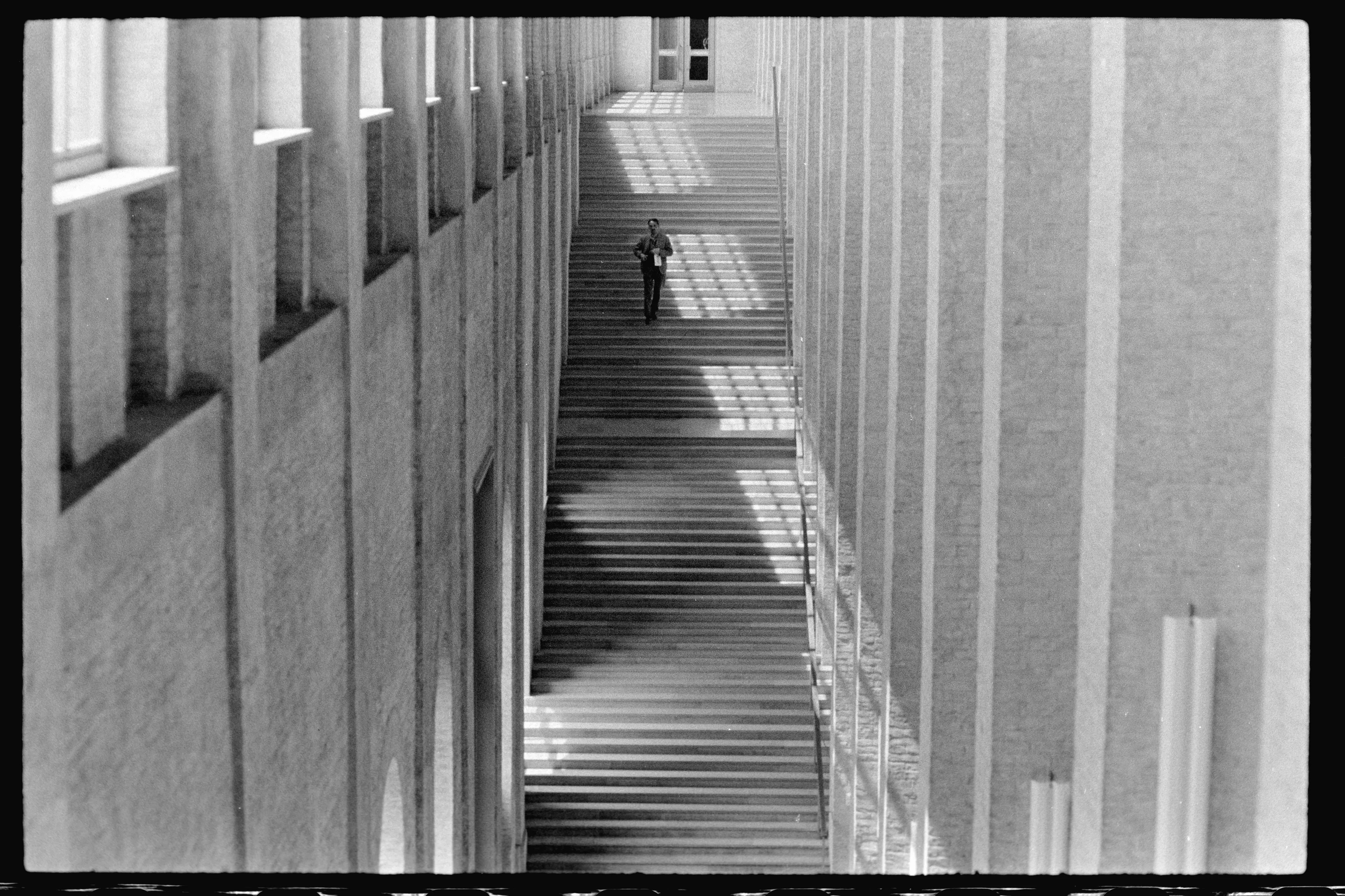 Stairs, Germany, 1967

German staircase, photographed in 1967, is bathed in beams of light cascading downwards.