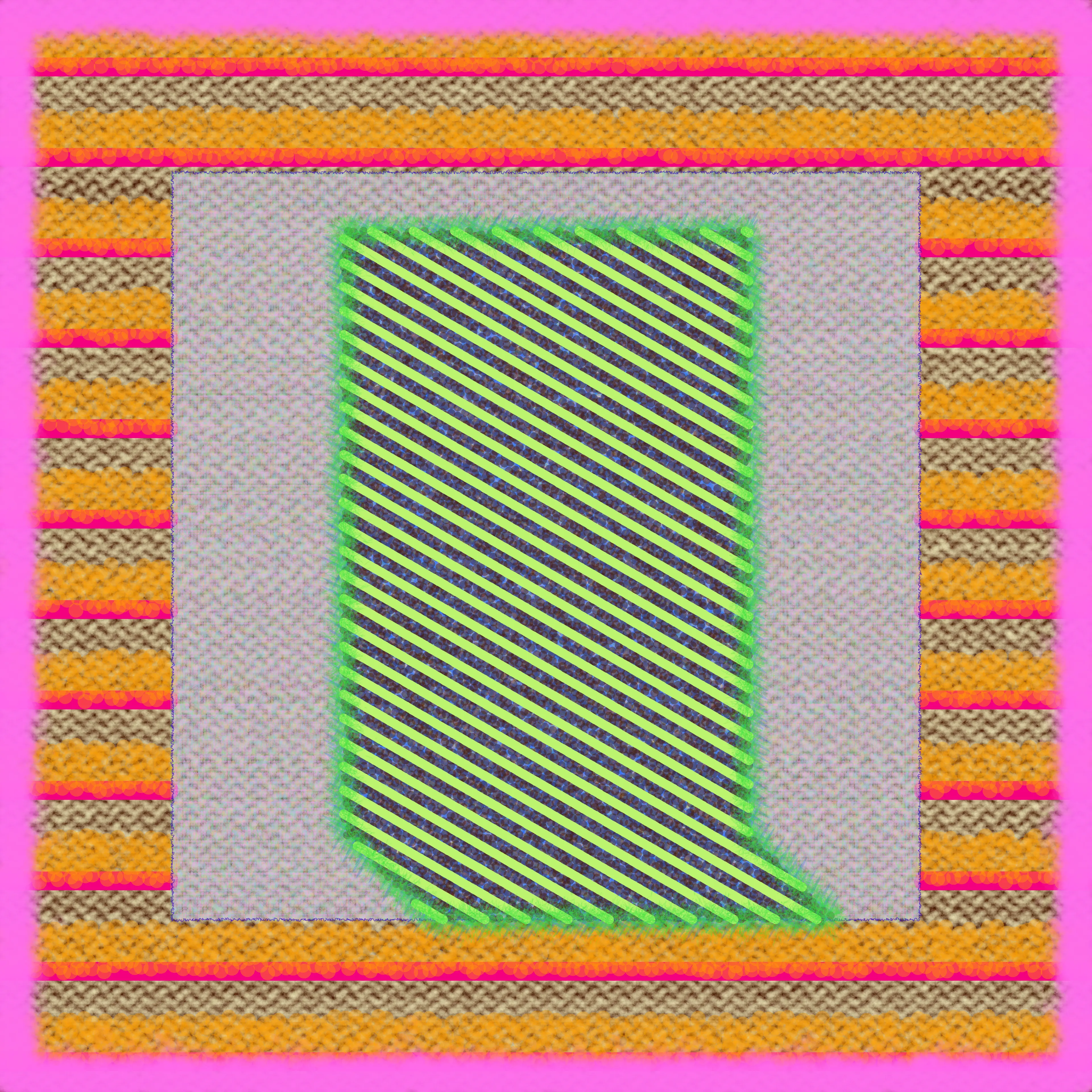 Created as an extension of investigating the door as a symbol in both the artist's life and broader culture. The artist creates his digital paintings using custom software. He selects and changes variables by hand, layering the output of the generative algorithms he's been writing since 2014. This process allows him to more rapidly and accurately manifest the vision in his mind's eye, compared to the physical materials he began his artistic career with over 20 years ago. After Yukio Ota's ISO Standard exit sign.
