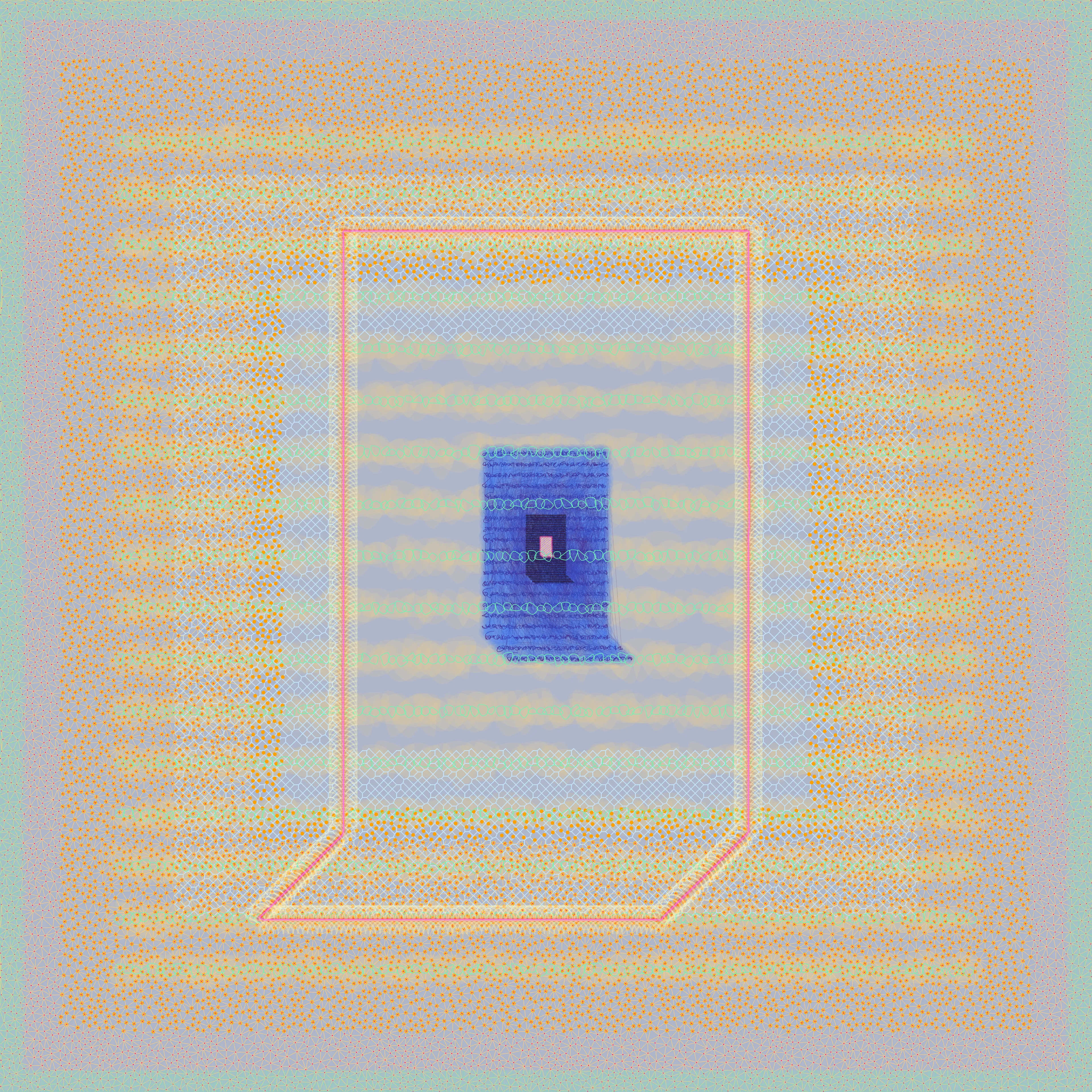 This work was painted immediately after transacting the first custom series contract on SuperRare.

Created as an extension of investigating the door as a symbol in both the artist's life and broader culture.

The artist creates his digital paintings using custom software. He selects and changes variables by hand, layering the output of the generative algorithms he's been writing since 2014. This process allows him to more rapidly and accurately manifest the vision in his mind's eye, compared to the physical materials he began his artistic career with over 20 years ago. 

After Yukio Ota's ISO Standard exit sign.