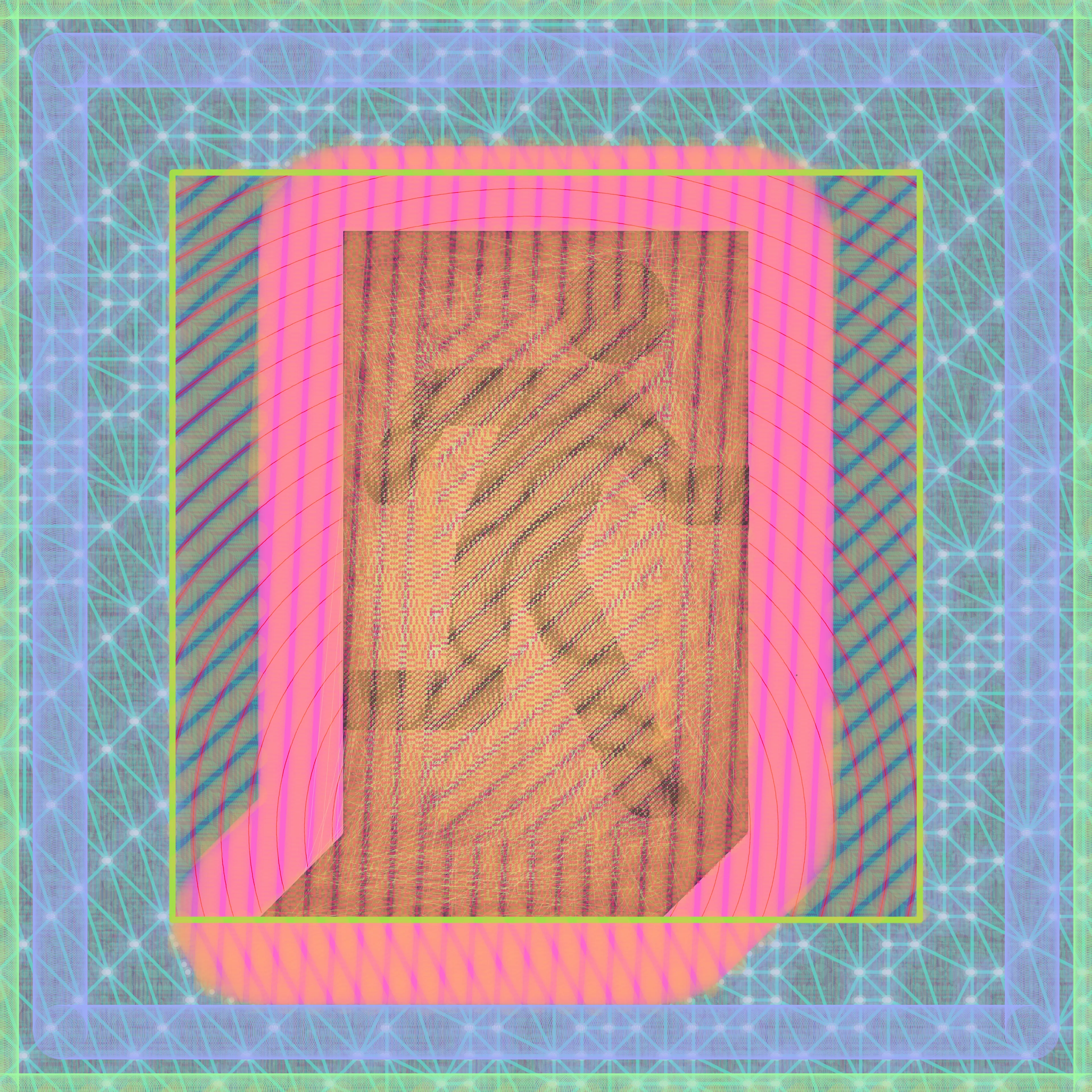 Created as an extension of investigating the door as a symbol in both the artist's life and broader culture. The artist creates his digital paintings using custom software. He selects and changes variables by hand, layering the output of the generative algorithms he's been writing since 2014. This process allows him to more rapidly and accurately manifest the vision in his mind's eye, compared to the physical materials he began his artistic career with over 20 years ago. After Yukio Ota's ISO Standard exit sign.  