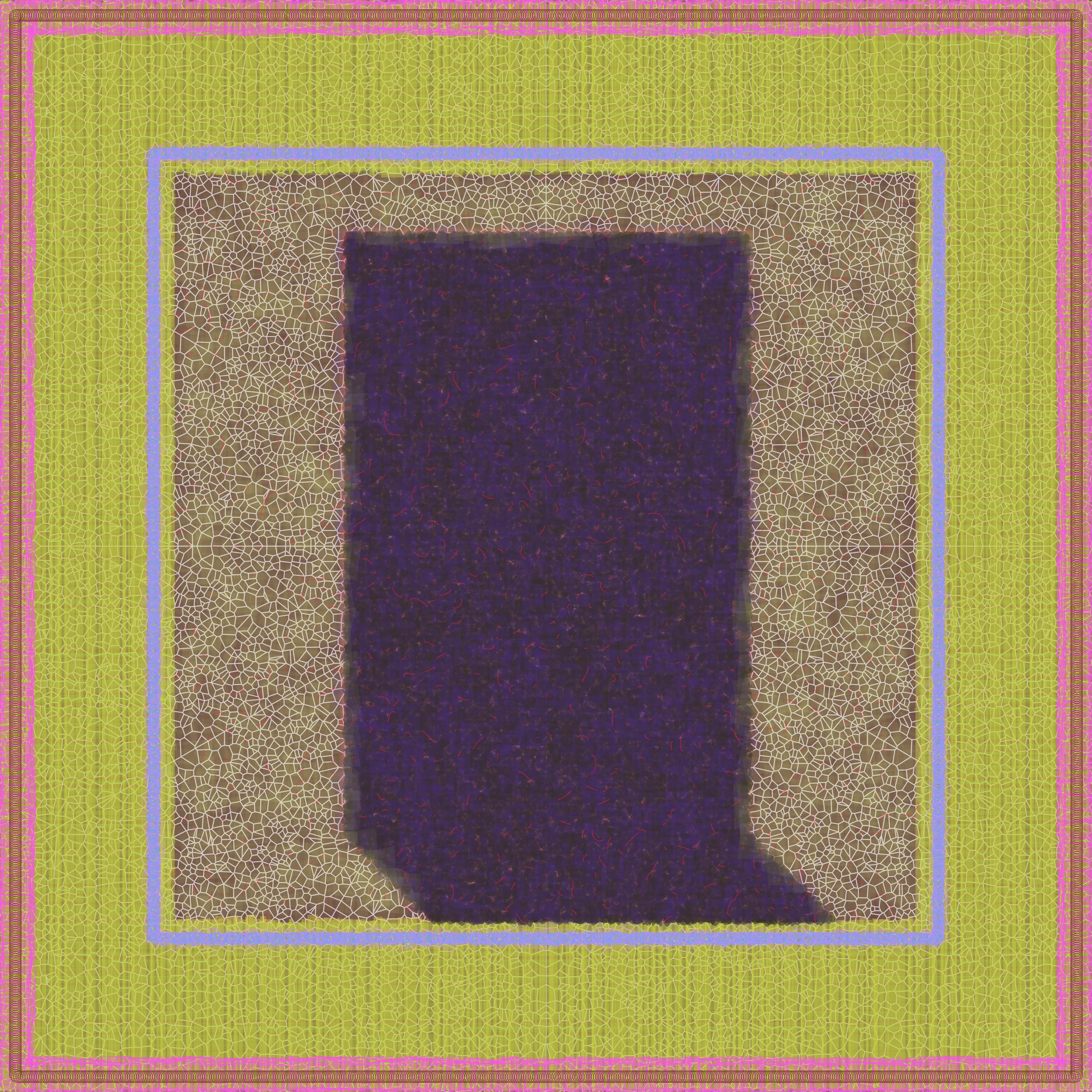 Created as an extension of investigating the door as a symbol in both the artist's life and broader culture. The artist creates his digital paintings using custom software. He selects and changes variables by hand, layering the output of the generative algorithms he's been writing since 2014. This process allows him to more rapidly and accurately manifest the vision in his mind's eye, compared to the physical materials he began his artistic career with over 20 years ago. After Yukio Ota's ISO Standard exit sign.