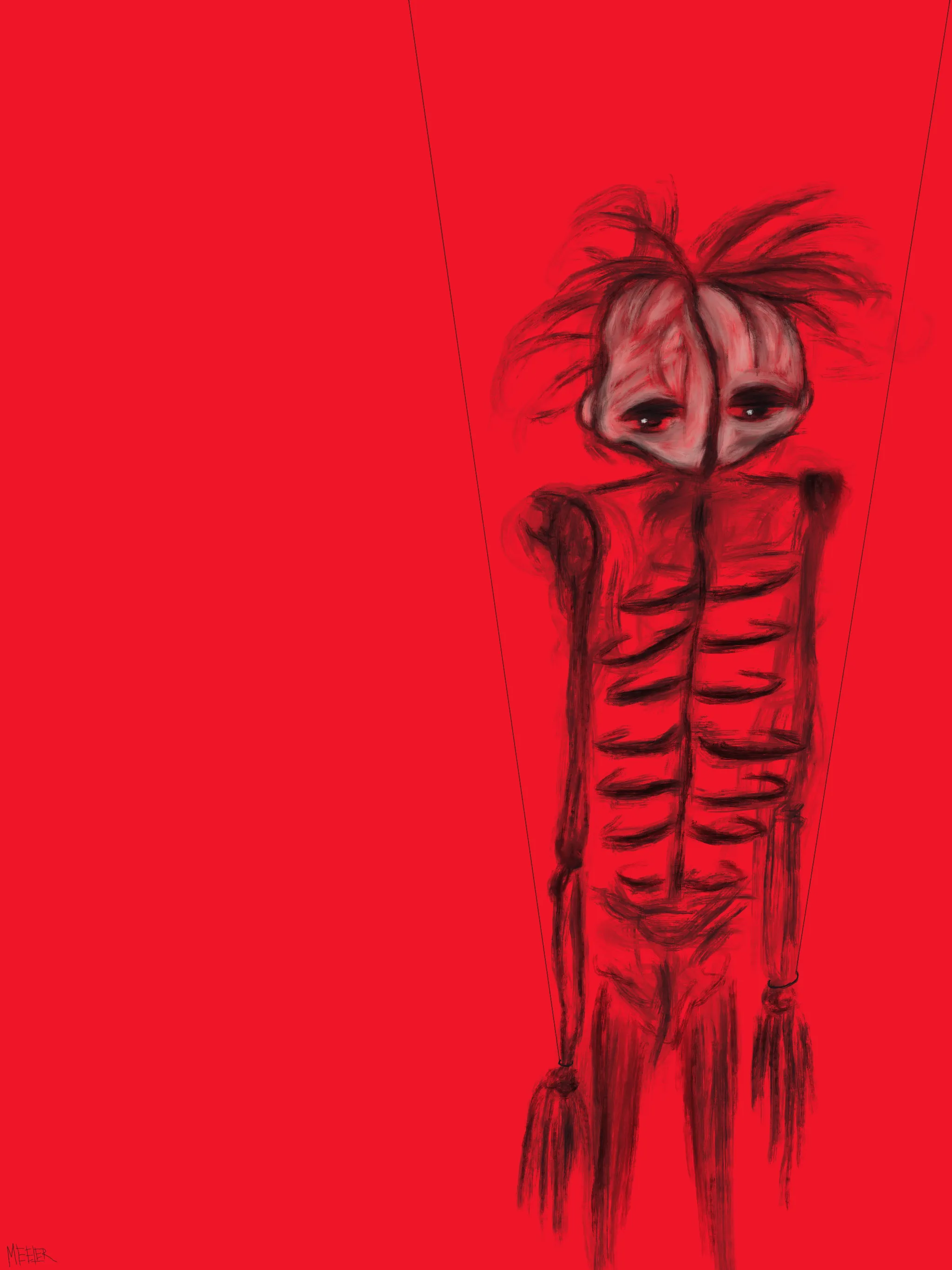 Exiskelism, a character of the Meeler world, embodies an exploration of existentialism. Within the enigmatic labyrinth of existence, Exi grapples with the relentless question of what truly holds significance in life. This world is so confining yet freeing at the same time, creating an existential duality that sends tremors of anxiety throughout his being. The relentless struggle within his mind ultimately transmutes his very form, rendering him skeletal, devoid of a mouth – a haunting, visceral reflection of his inner turmoil. In an eerie paradox, his newfound skeletal countenance manifests the chaos within, harmonizing his psyche and body. In his acceptance of this haunting numbness, Exi strides forward on his journey through life, an embodiment of existential contemplation etched into his very essence.