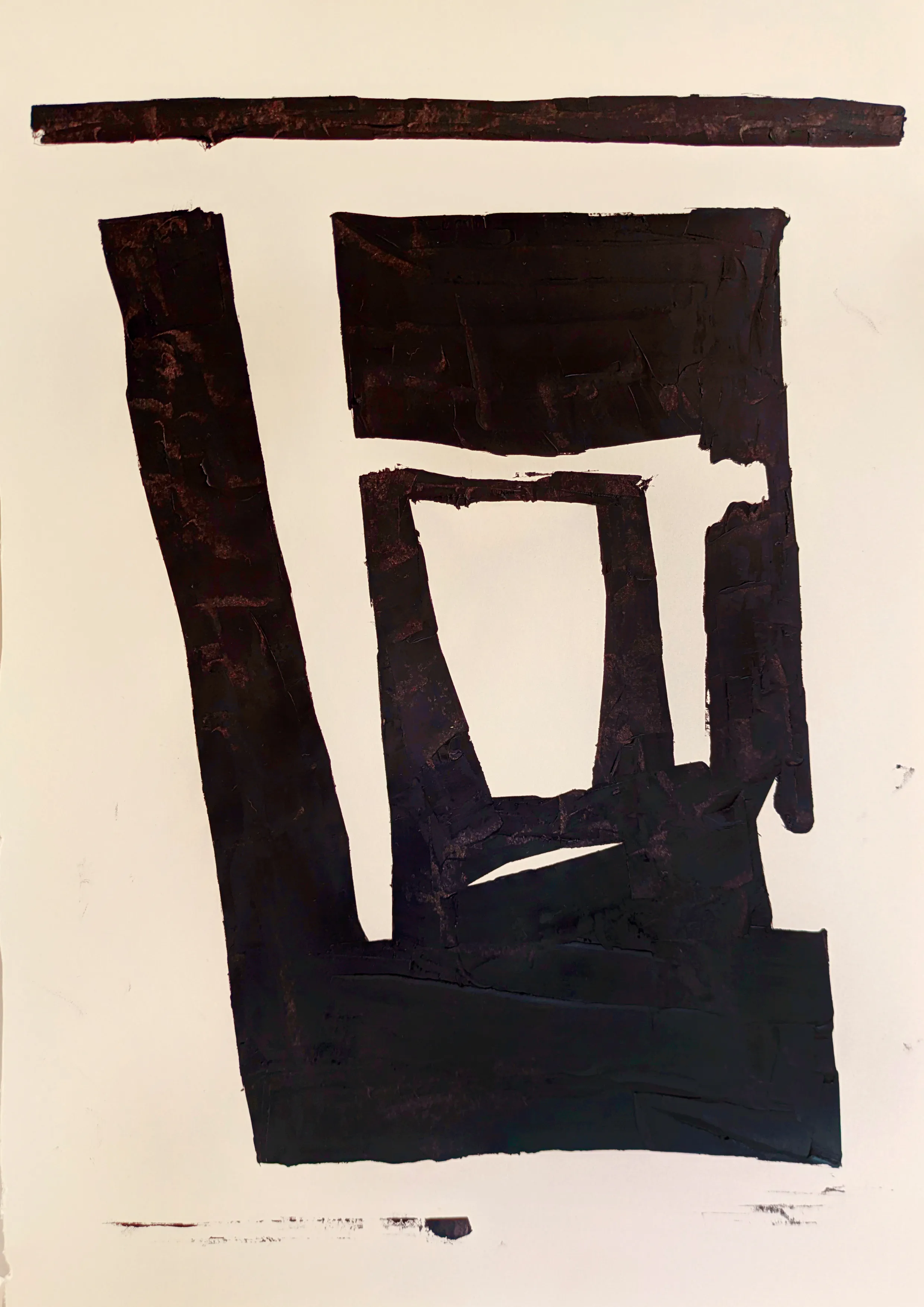 A 4/4 edition artwork created using a custom GLSL algorithm, executed in physical oils on paper by plotter. The CONFINE artworks are part of the CONFINE series.