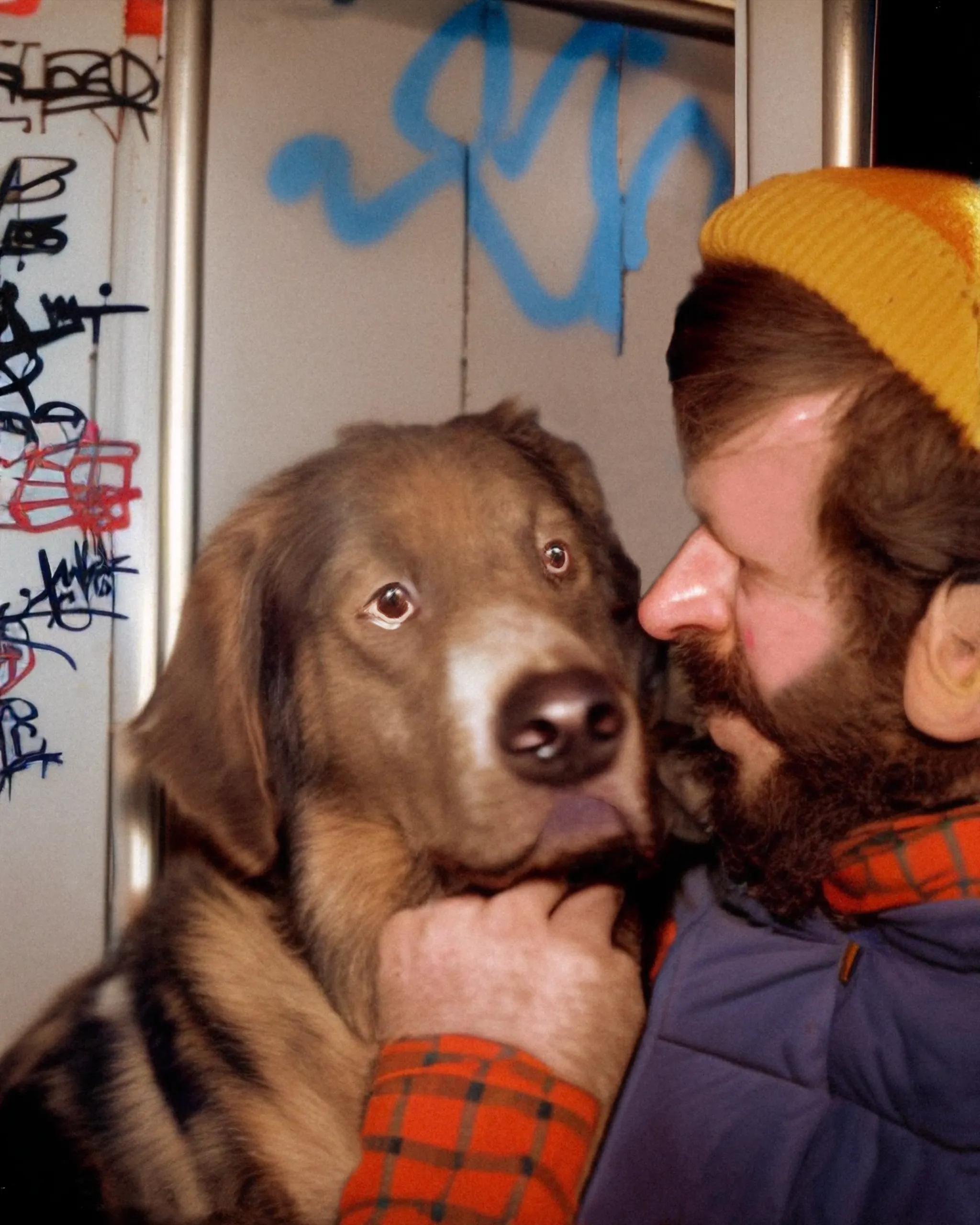 "We've always been together, ever since I found him as a puppy, in Highbridge next to the highway in a box. His eyes immediately struck me as very intelligent, and I decided to raise him. Just me and him, for ten years now. I play guitar in Manhattan and he sits next to me. And at night we watch Seinfeld. And no one else is needed."