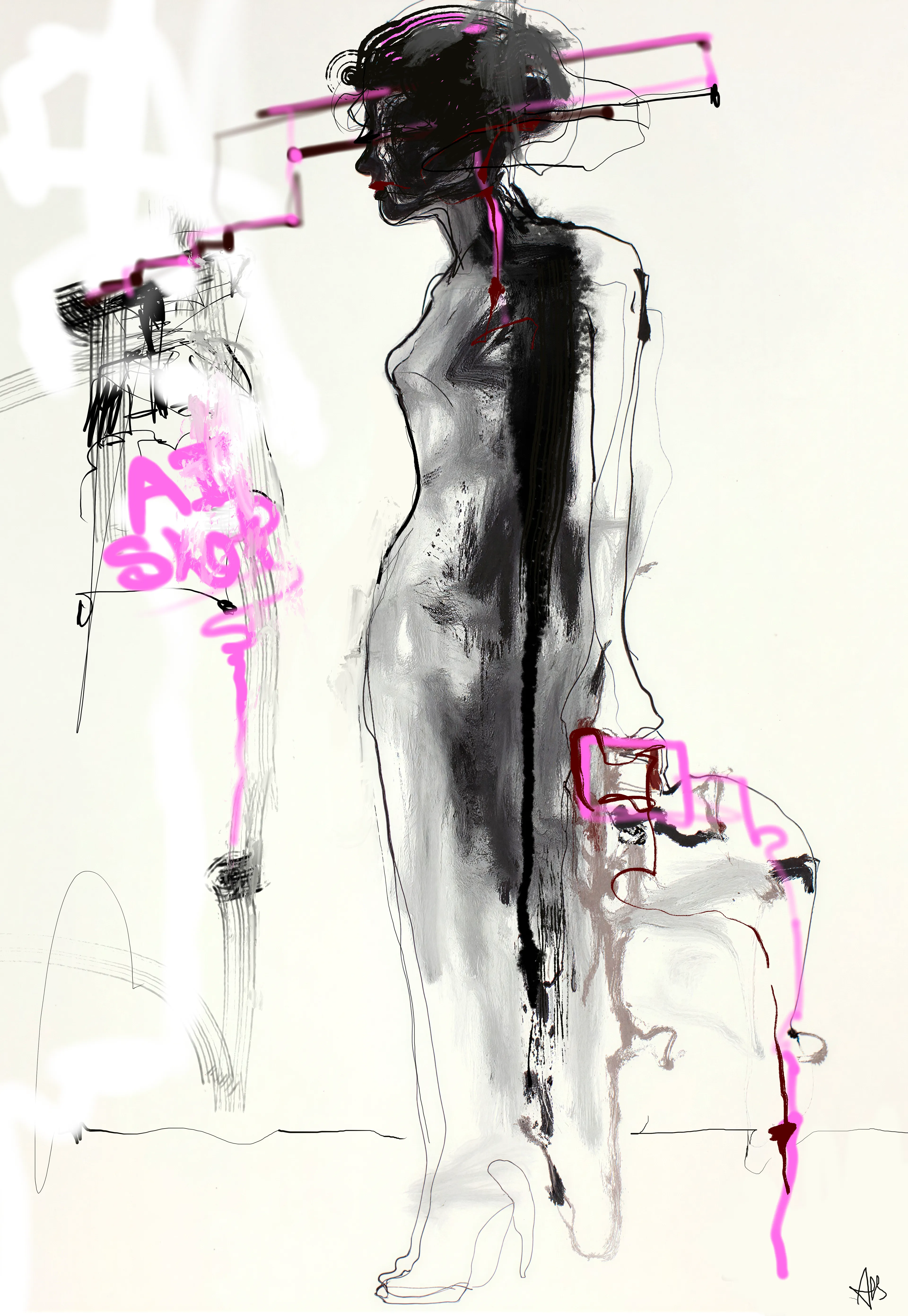 She is the one who walks the blockchain like it is a crime scene.

Her eyes are laser-level dissecting beams —
thin magenta rays running horizontally across the frame,
slicing the world into truth and artifice.

She sees everything the human eye misses:

 - the lazy upscaler blur

 - the collapsed anatomy of a rushed prompt

 - the duplicated texture hidden under a cheap model

 - the automated filler masquerading as “art”

 - the fingerprints of a stolen style

 - the empty soul of untrained slop

Her body is half ink, half absence —
a perfect metaphor for her work:
removing what doesn’t belong,
leaving clean lines where chaos used to hide.

The black stripe running down her torso is her oath:
a vow to divide the real from the fake.

The magenta circuitry around her leg and head is her detection system —
a neon forensic tool scanning every pixel.

She is elegant, uncompromising, and impossibly precise.
The blockchain is safer because she exists.