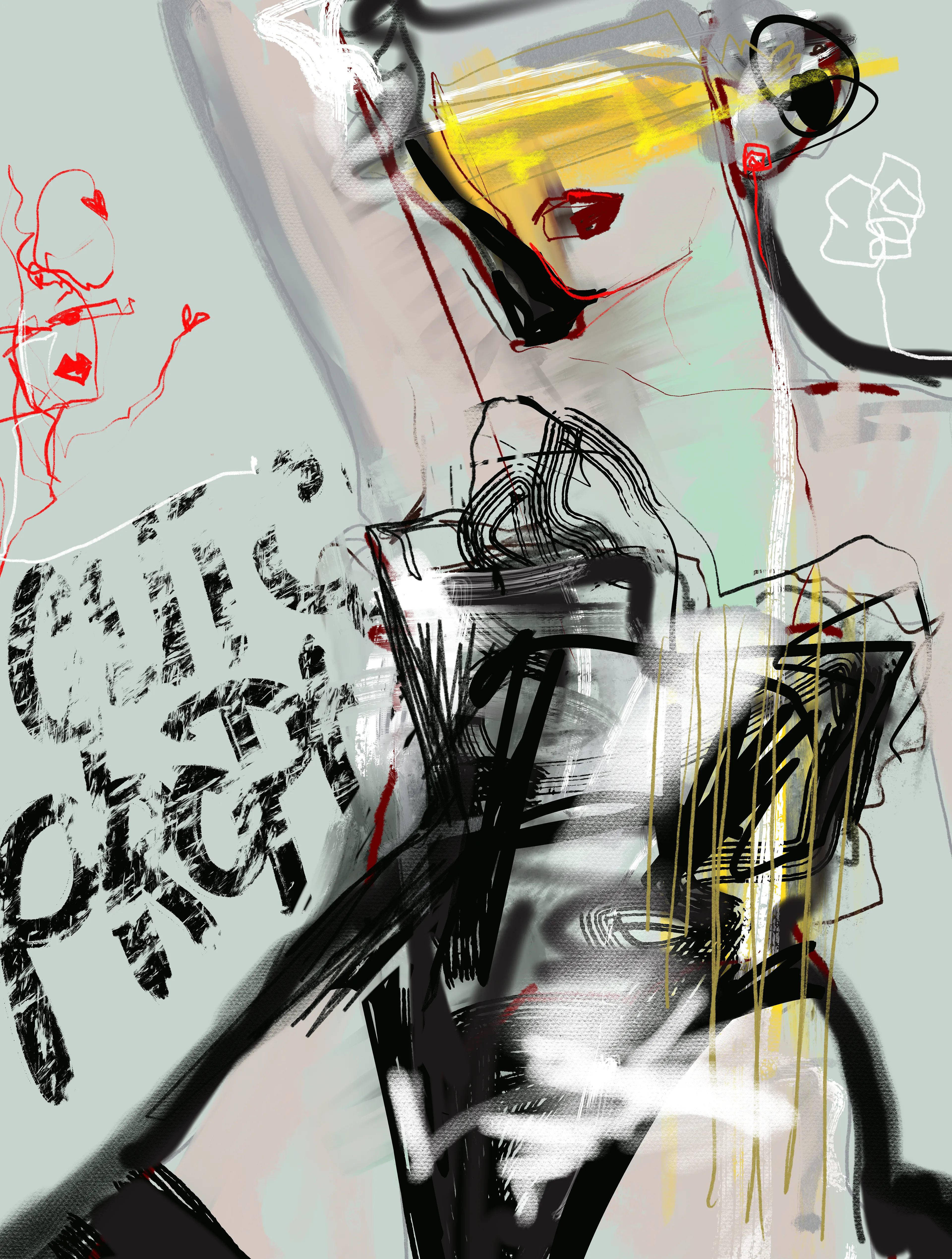 She doesn’t predict the chain.
She reads it — the way a shaman reads bones or a futurist reads signal noise.

Where others see volatility, she sees revelation.

Where others see glitches, she sees messages.

She is the crypto-seer who interprets:

the sudden spike

the mempool tremor

the dip disguised as a whisper

the rug encoded inside a chart

the new meta before anyone else notices its pulse

Her vision is the yellow horizontal beam across her eyes —
a golden glitch halo slicing reality open.

Her lips are the colour of warnings.
Her silhouette is constructed from broken signals.
Her entire body is a decoder.

She is the one who knows when to mint, when to burn, when to vanish.
And her prophecies are never wrong — only misunderstood.