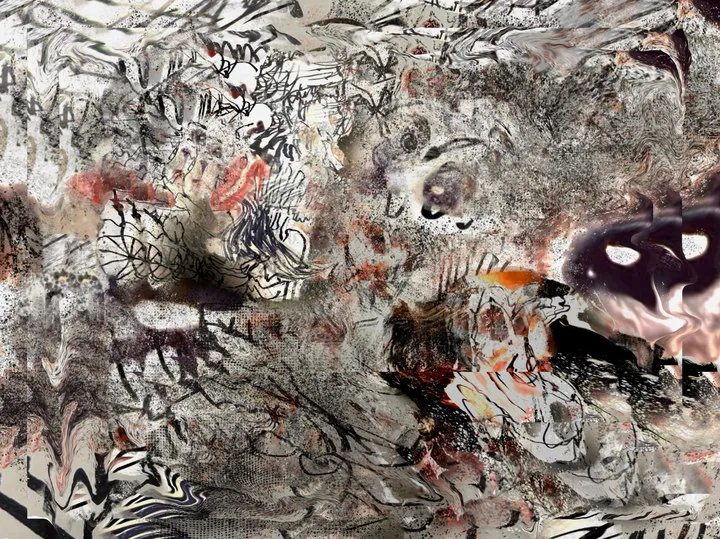Five years ago, I began working digitally to explore whether a gestural, expressive language could exist within the digital medium. I experimented with layering, deconstructing, and reassembling found and original imagery—often setting strict rules for myself, like never undoing or deleting layers, to preserve the work’s history. This process evolved into short-form animations built frame by frame, where I sought to extend that same gestural approach through motion. Eventually, I turned to AI, which opened up a different set of possibilities. The early works, particularly from 2020–2021, became a foundation for a practice in which these ideas continued to evolve.