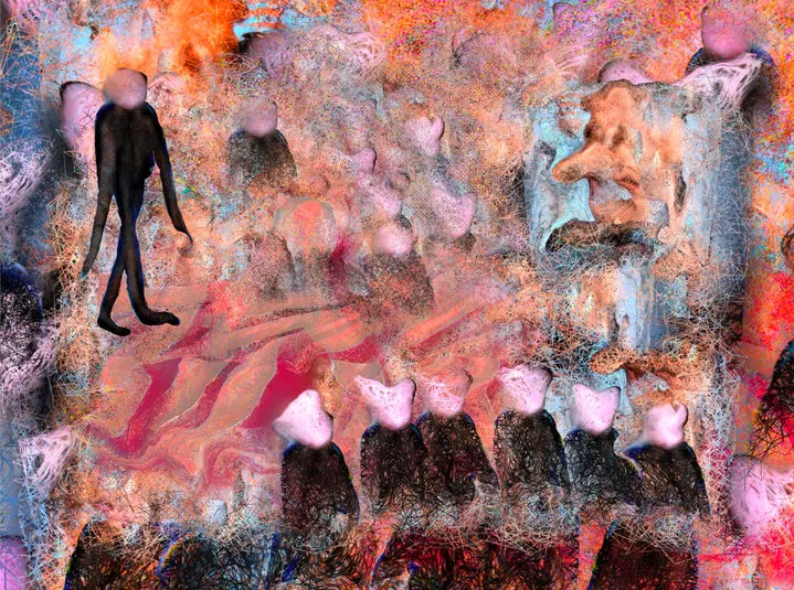 Five years ago, I began working digitally to explore whether a gestural, expressive language could exist within the digital medium. I experimented with layering, deconstructing, and reassembling found and original imagery—often setting strict rules for myself, like never undoing or deleting layers, to preserve the work’s history. This process evolved into short-form animations built frame by frame, where I sought to extend that same gestural approach through motion. Eventually, I turned to AI, which opened up a different set of possibilities. The early works, particularly from 2020–2021, became a foundation for a practice in which these ideas continued to evolve.