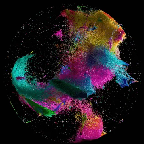 “Unsupervised — Data Universe — MoMA” is a global AI data painting that simulates a latent walk among the museum’s digitized collection. The artist and his team used MoMA archives to construct the seven dimensions of the artwork: x, y, z, r, g, b, and time. It combines Anadol’s vision of handling data within a universe that it creates for itself with his approach to data visualization’s latent space as a locus for never-ending, self-generating contemplation. Researcher Leland McInnes, the inventor of the UMAP technique that Anadol has used for “Unsupervised — Data Universe — MoMA” wrote, “I have always found beauty in mathematics, but to see what Refik has done with mathematics and these algorithms to create art is something else again: bringing together rich threads of information and data to weave amazing visual works. I never imagined that my work in mathematics could have such far reaching impacts.”