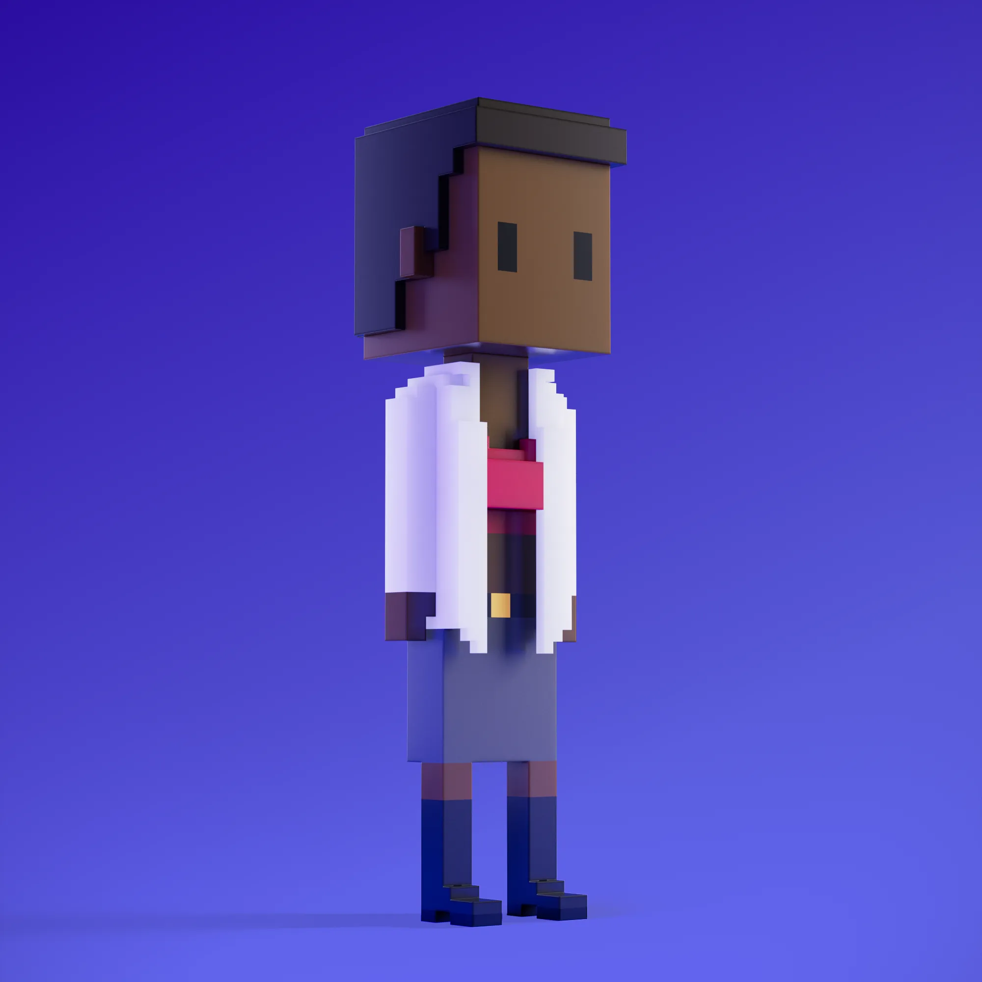 Meebits are 20,000 unique 3D voxel characters created by a custom generative algorithm.