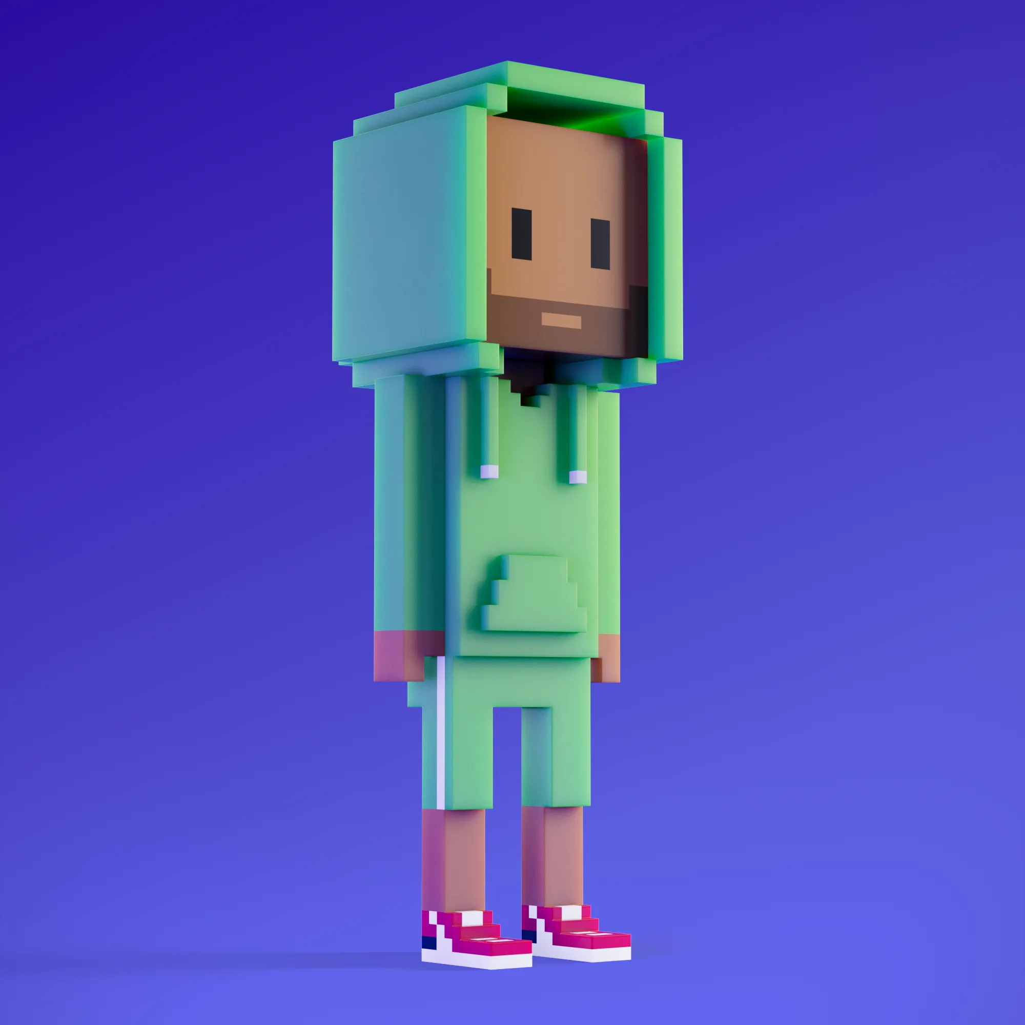 Meebits are 20,000 unique 3D voxel characters created by a custom generative algorithm.