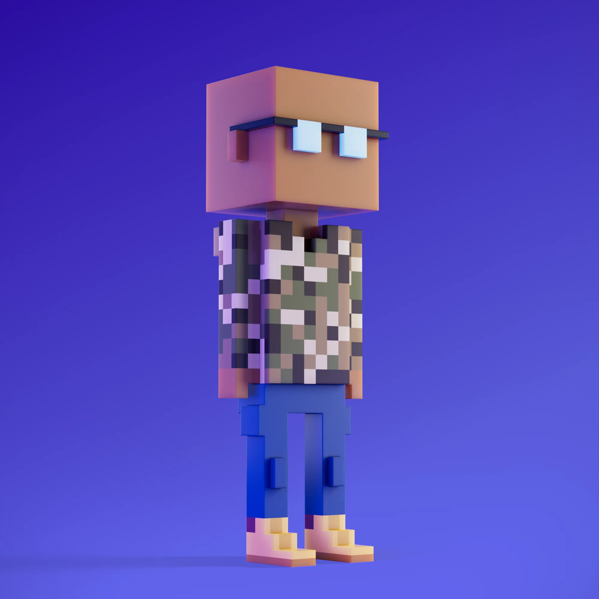 Meebits are 20,000 unique 3D voxel characters created by a custom generative algorithm.