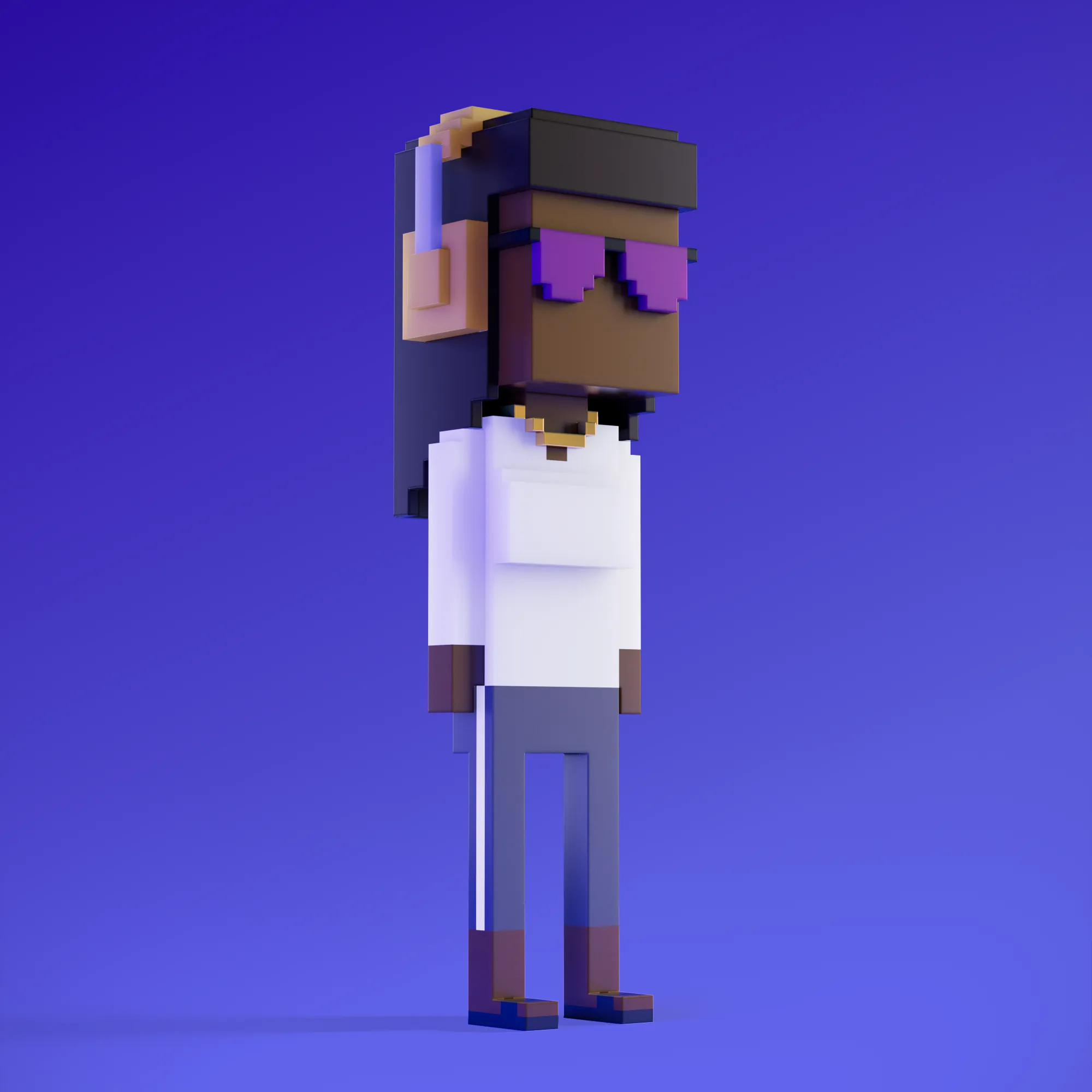 Meebits are 20,000 unique 3D voxel characters created by a custom generative algorithm.