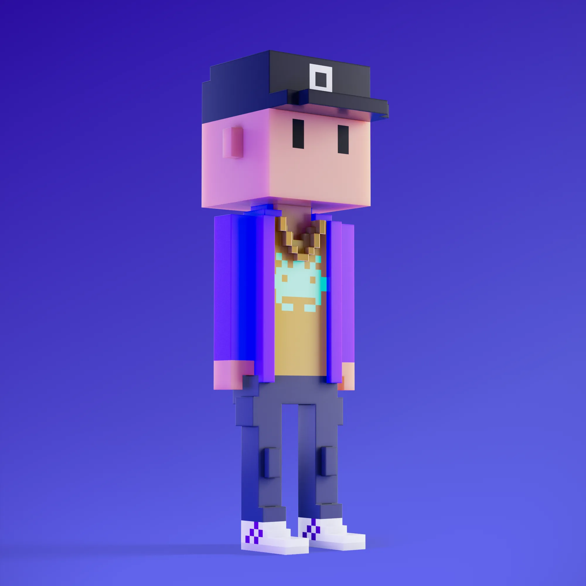 Meebits are 20,000 unique 3D voxel characters created by a custom generative algorithm.