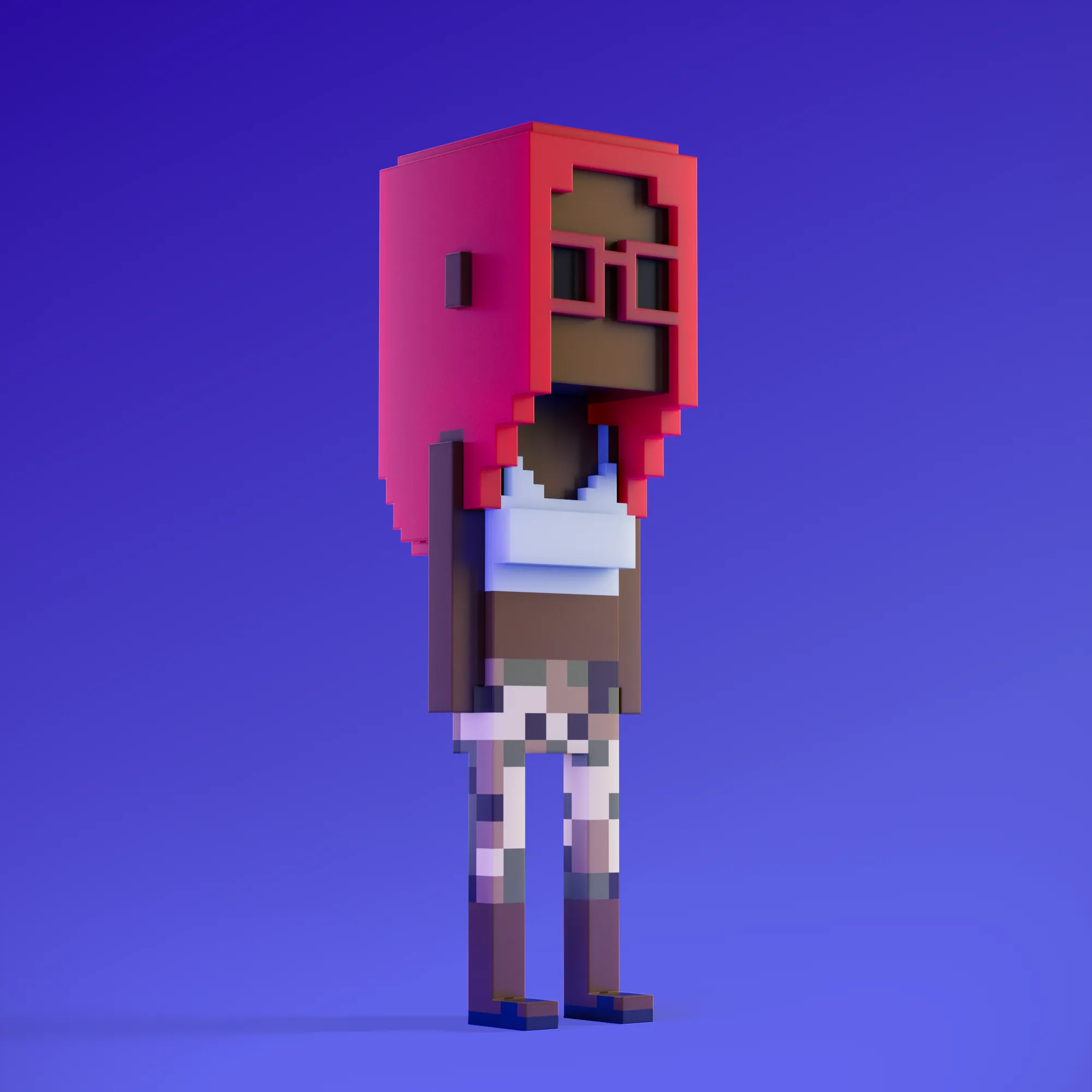 Meebits are 20,000 unique 3D voxel characters created by a custom generative algorithm.