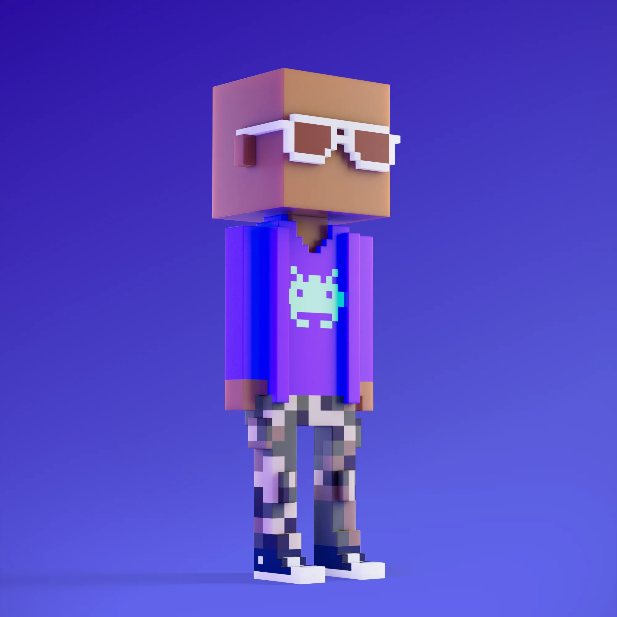 Meebits are 20,000 unique 3D voxel characters created by a custom generative algorithm.