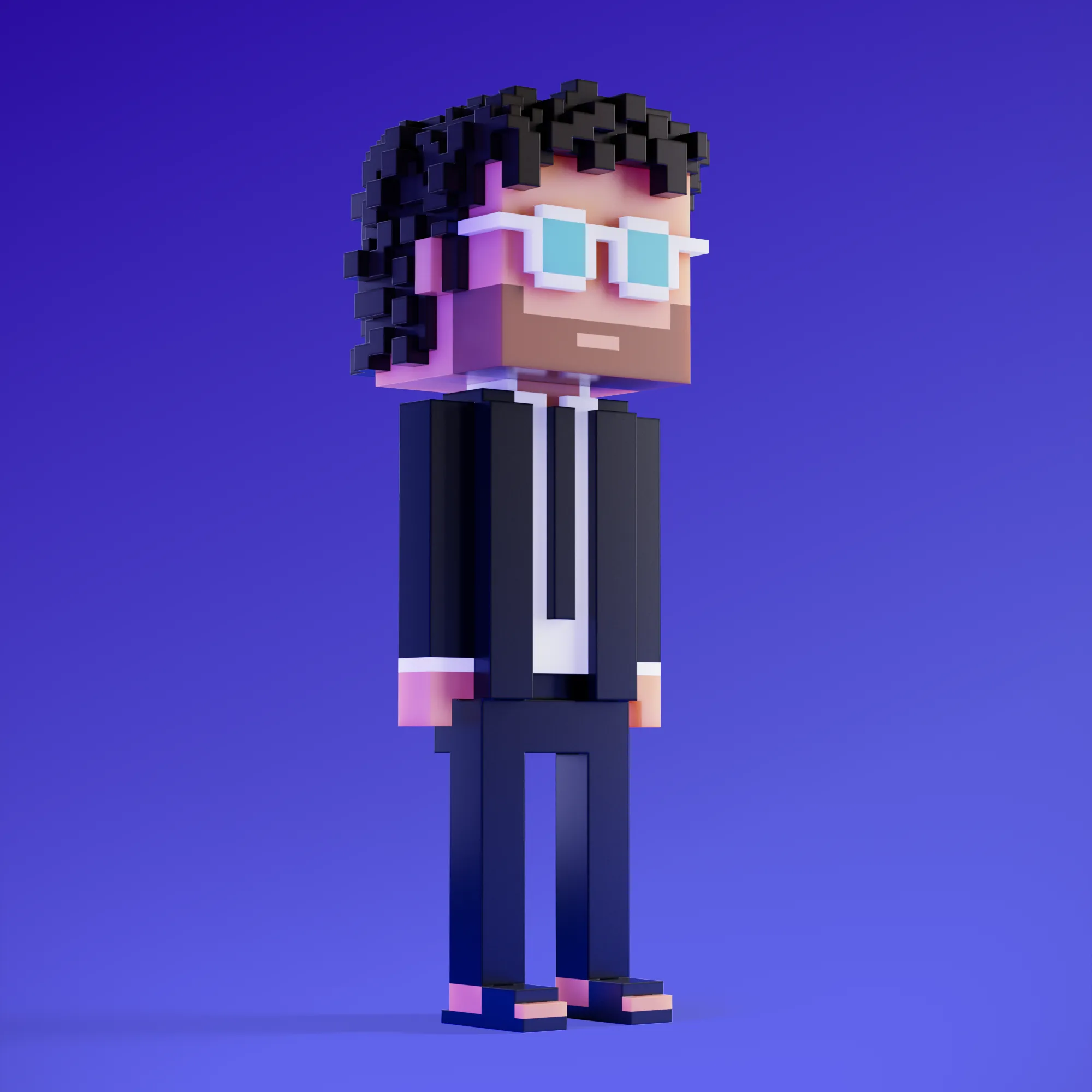 Meebits are 20,000 unique 3D voxel characters created by a custom generative algorithm.
