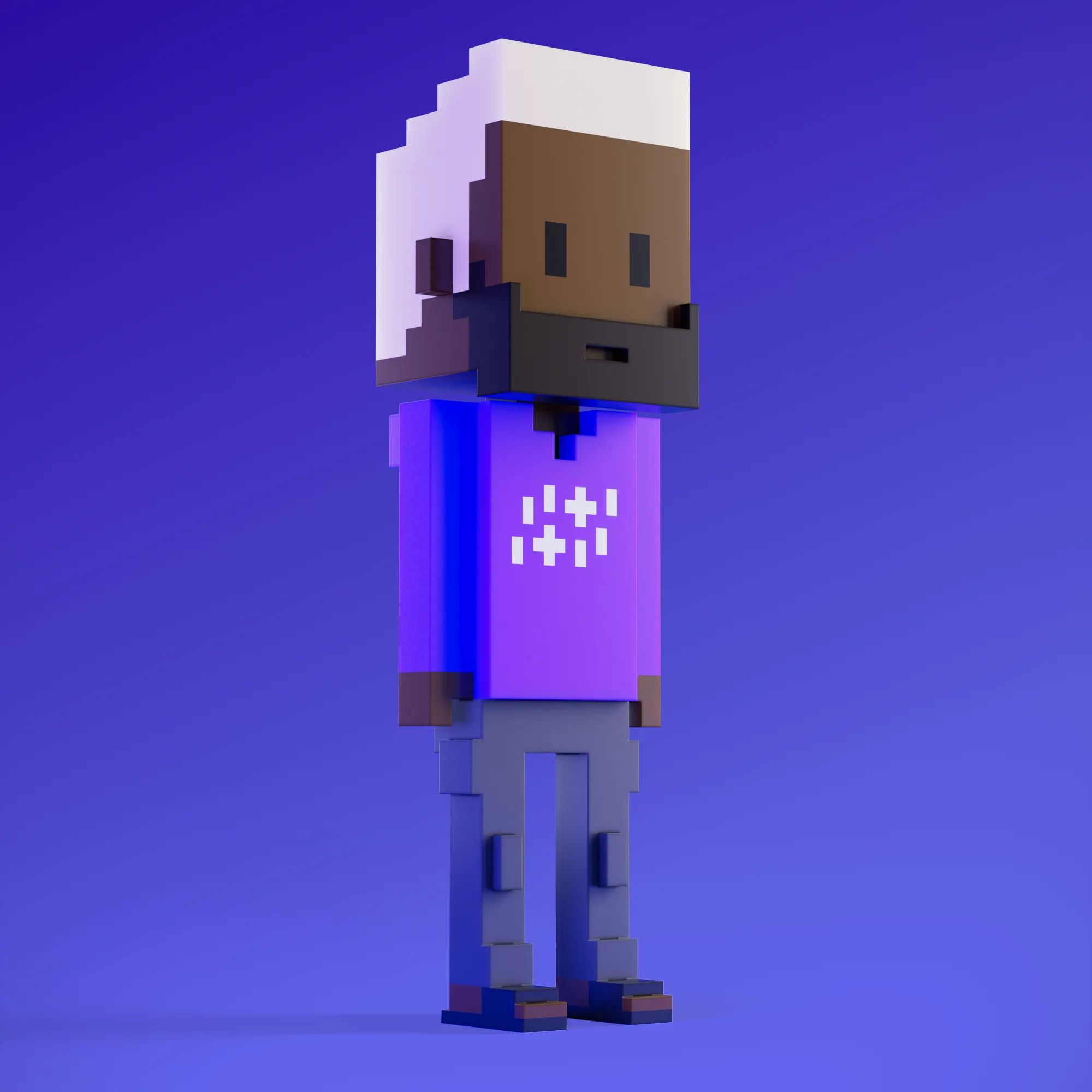 Meebits are 20,000 unique 3D voxel characters created by a custom generative algorithm.