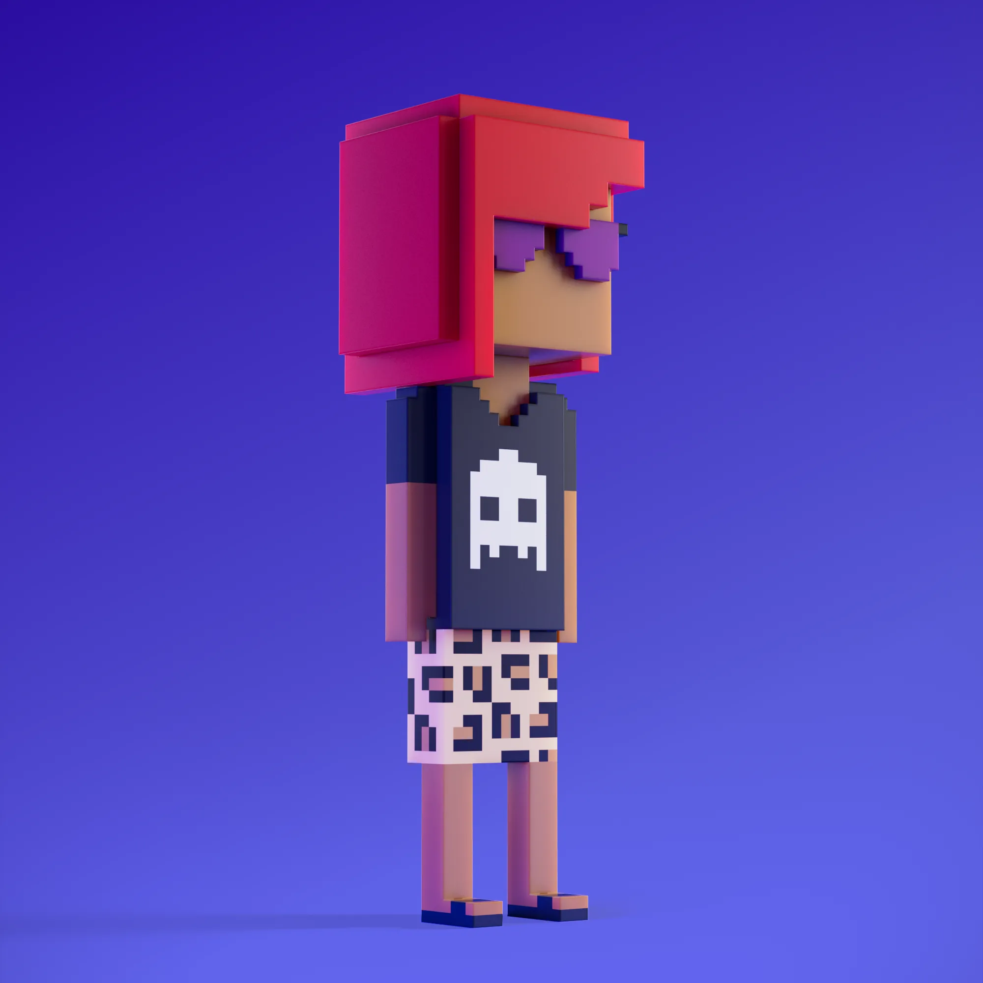 Meebits are 20,000 unique 3D voxel characters created by a custom generative algorithm.