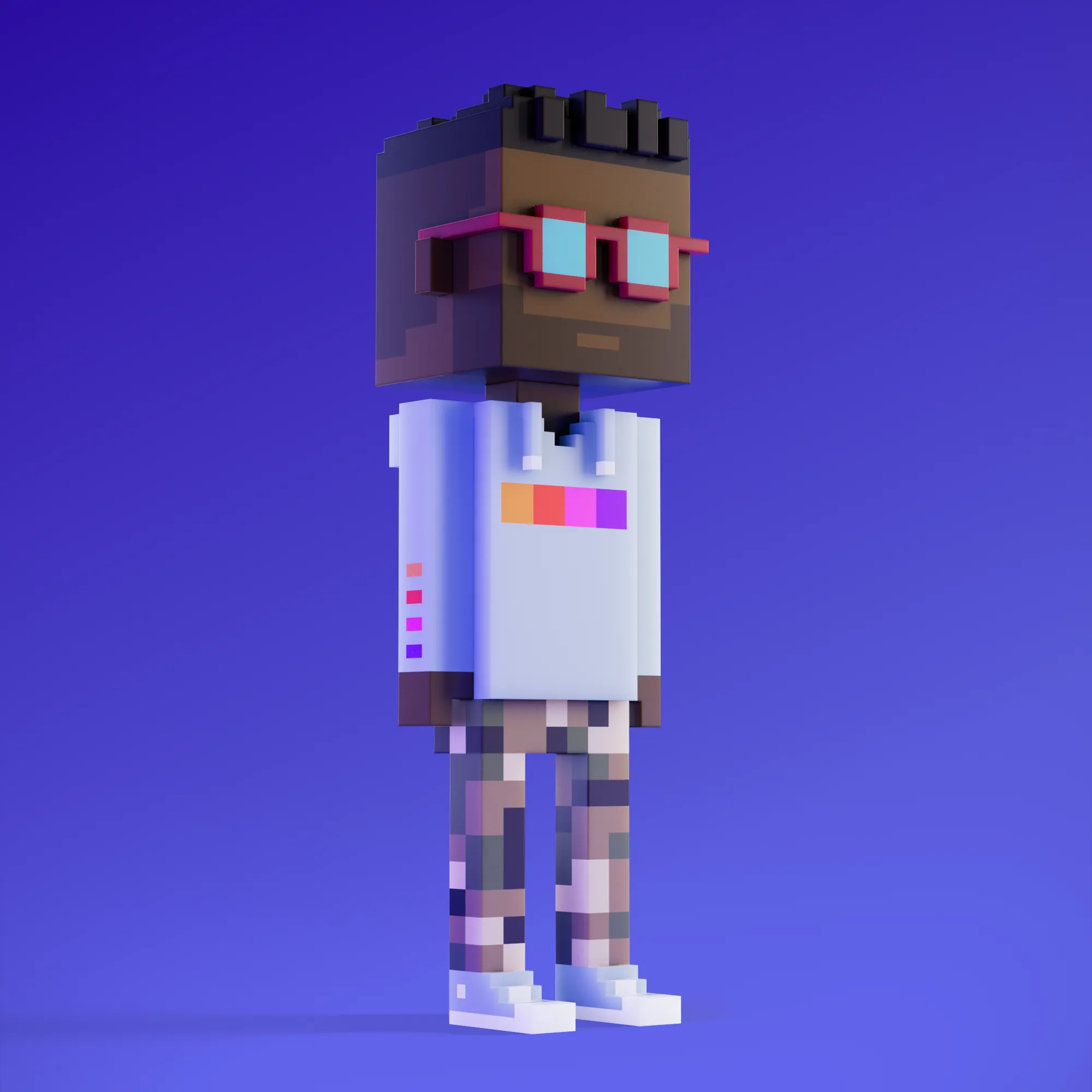 Meebits are 20,000 unique 3D voxel characters created by a custom generative algorithm.