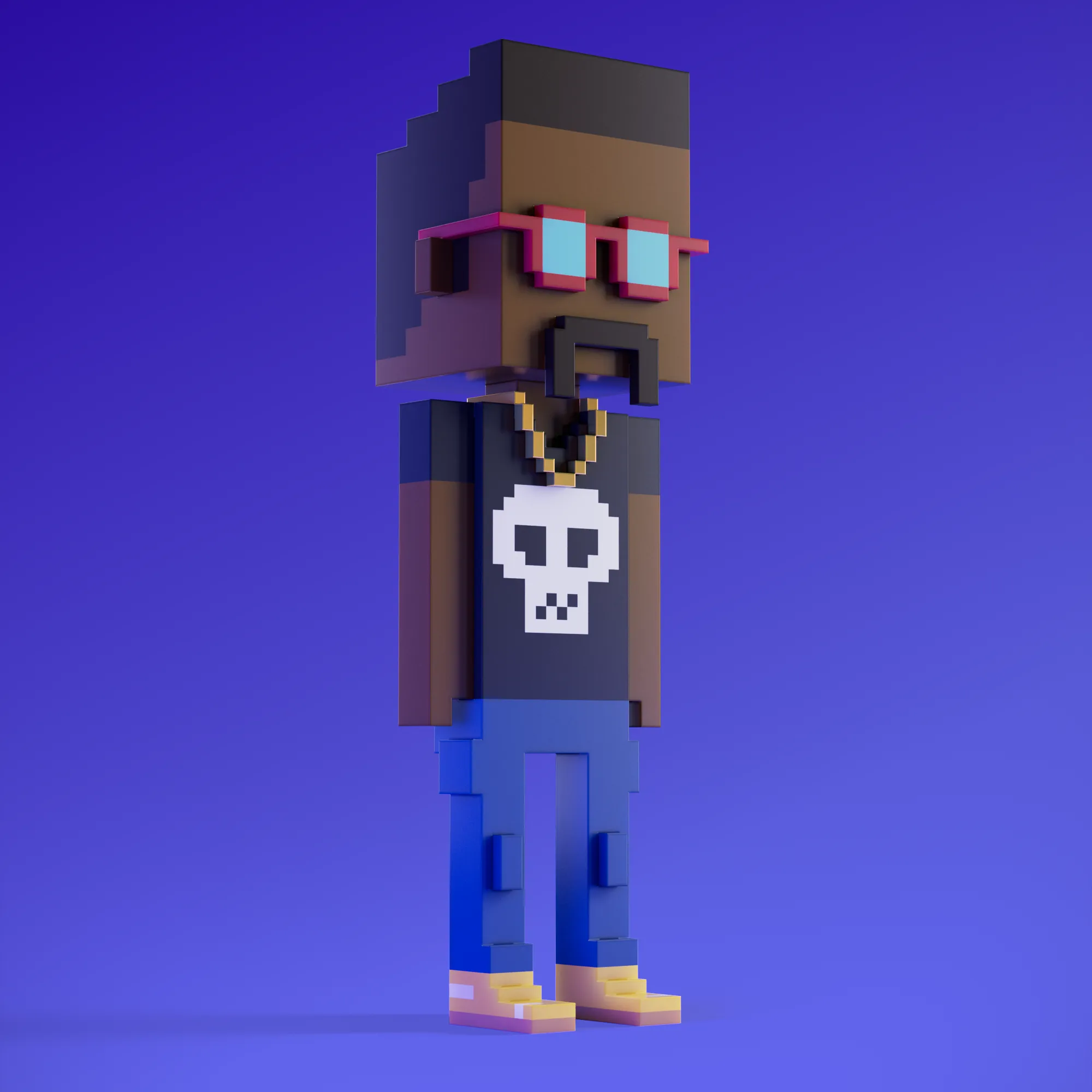 Meebits are 20,000 unique 3D voxel characters created by a custom generative algorithm.