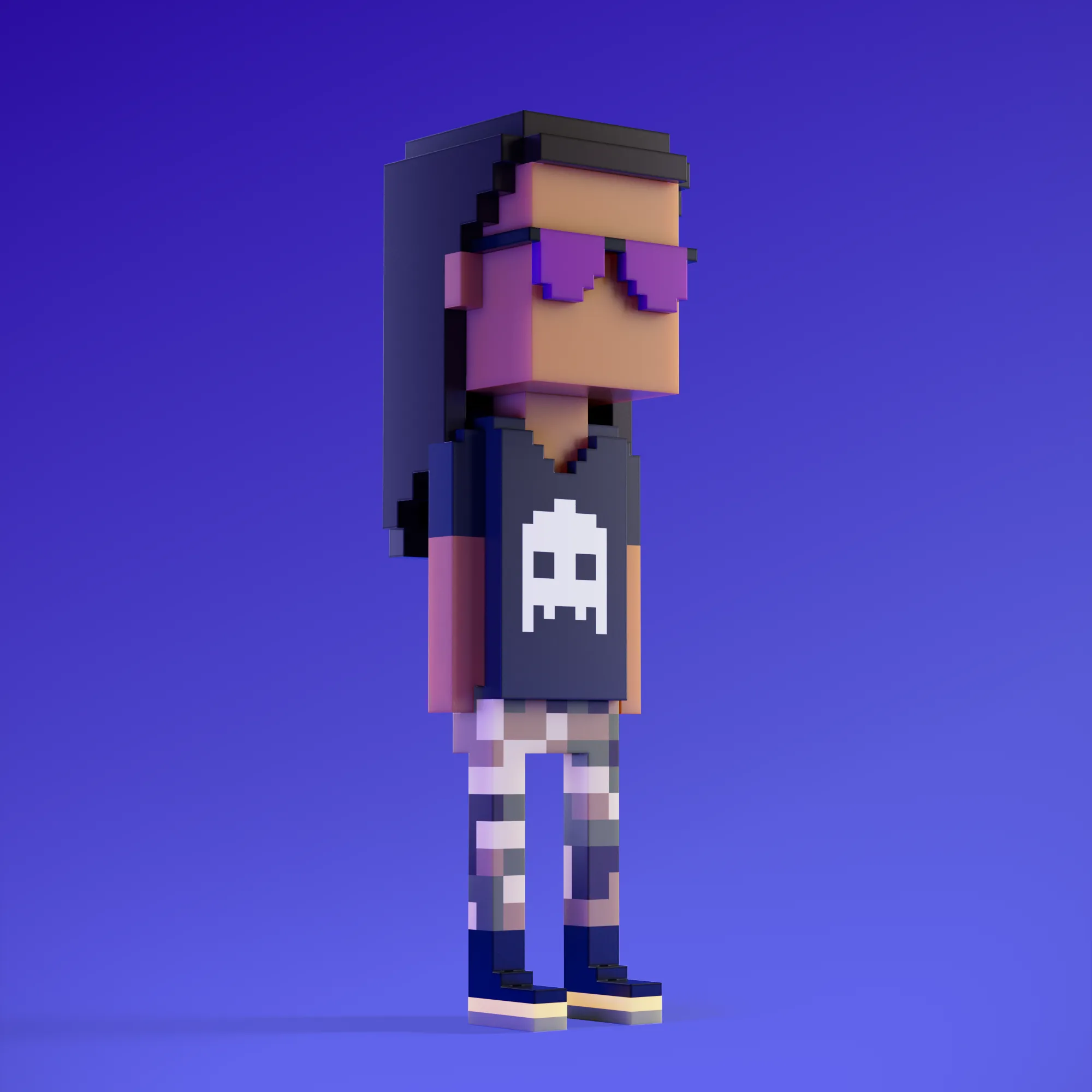 Meebits are 20,000 unique 3D voxel characters created by a custom generative algorithm.