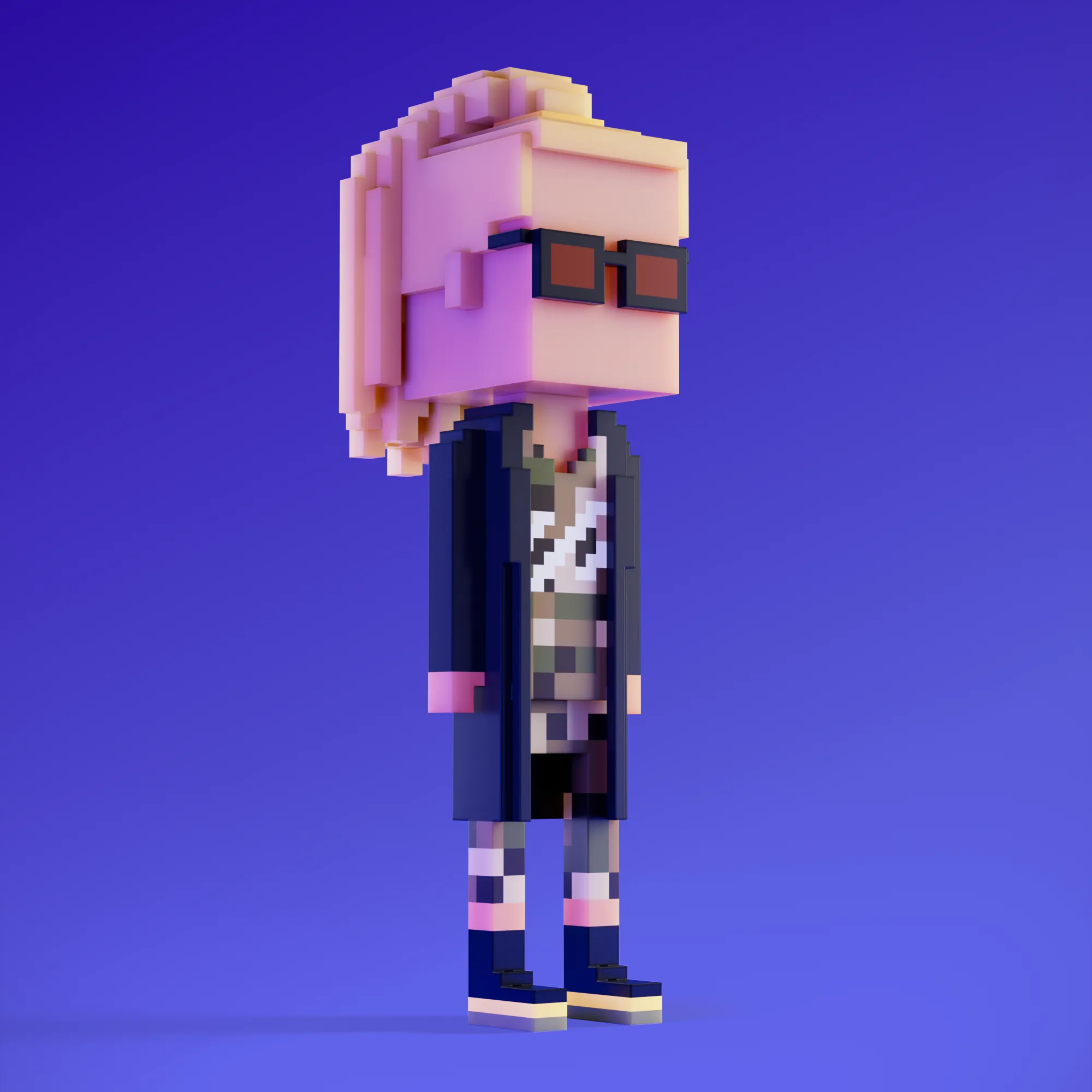 Meebits are 20,000 unique 3D voxel characters created by a custom generative algorithm.