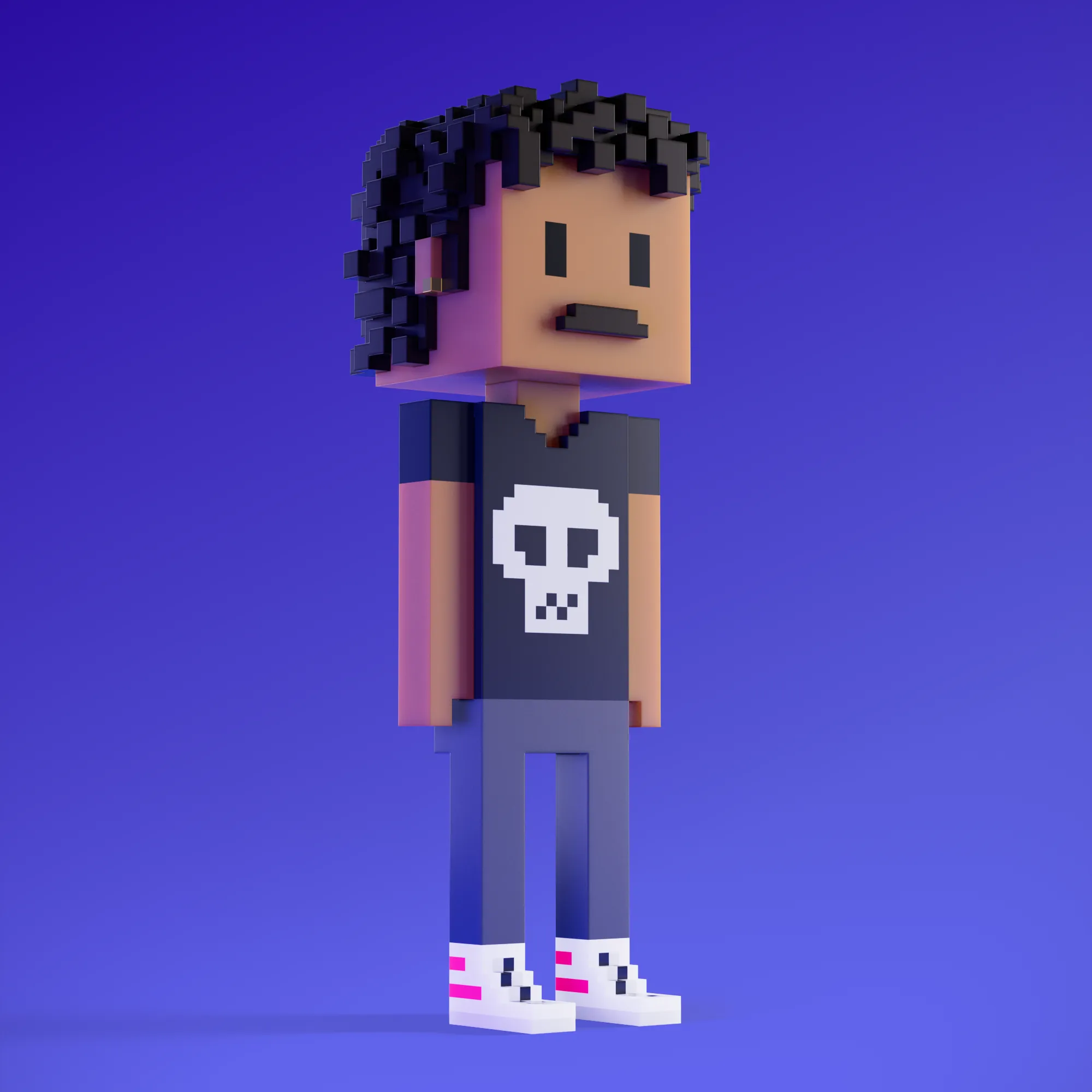 Meebits are 20,000 unique 3D voxel characters created by a custom generative algorithm.