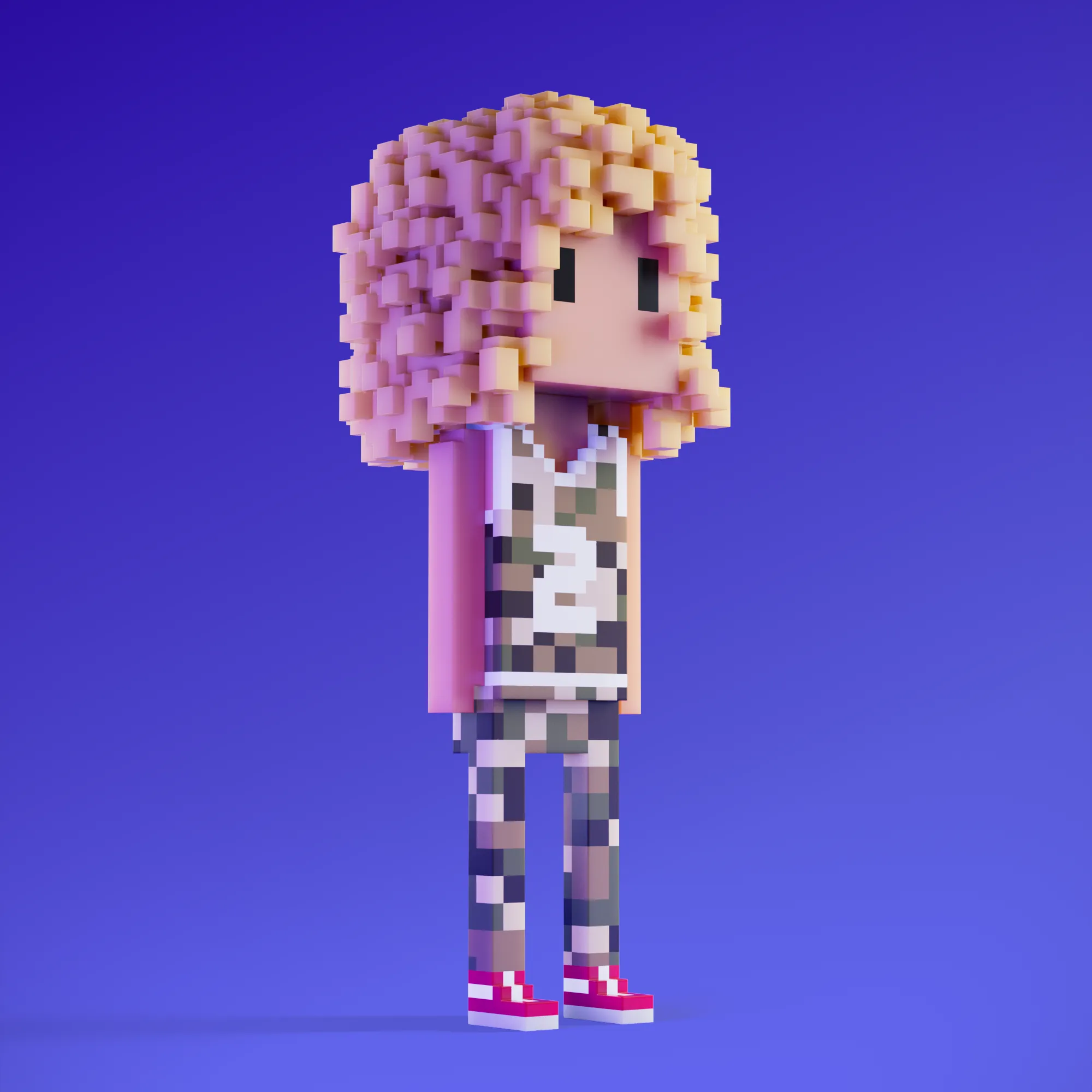 Meebits are 20,000 unique 3D voxel characters created by a custom generative algorithm.