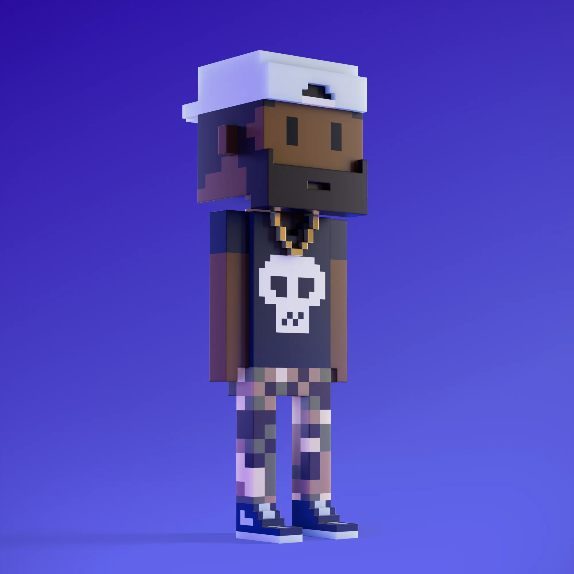 Meebits are 20,000 unique 3D voxel characters created by a custom generative algorithm.