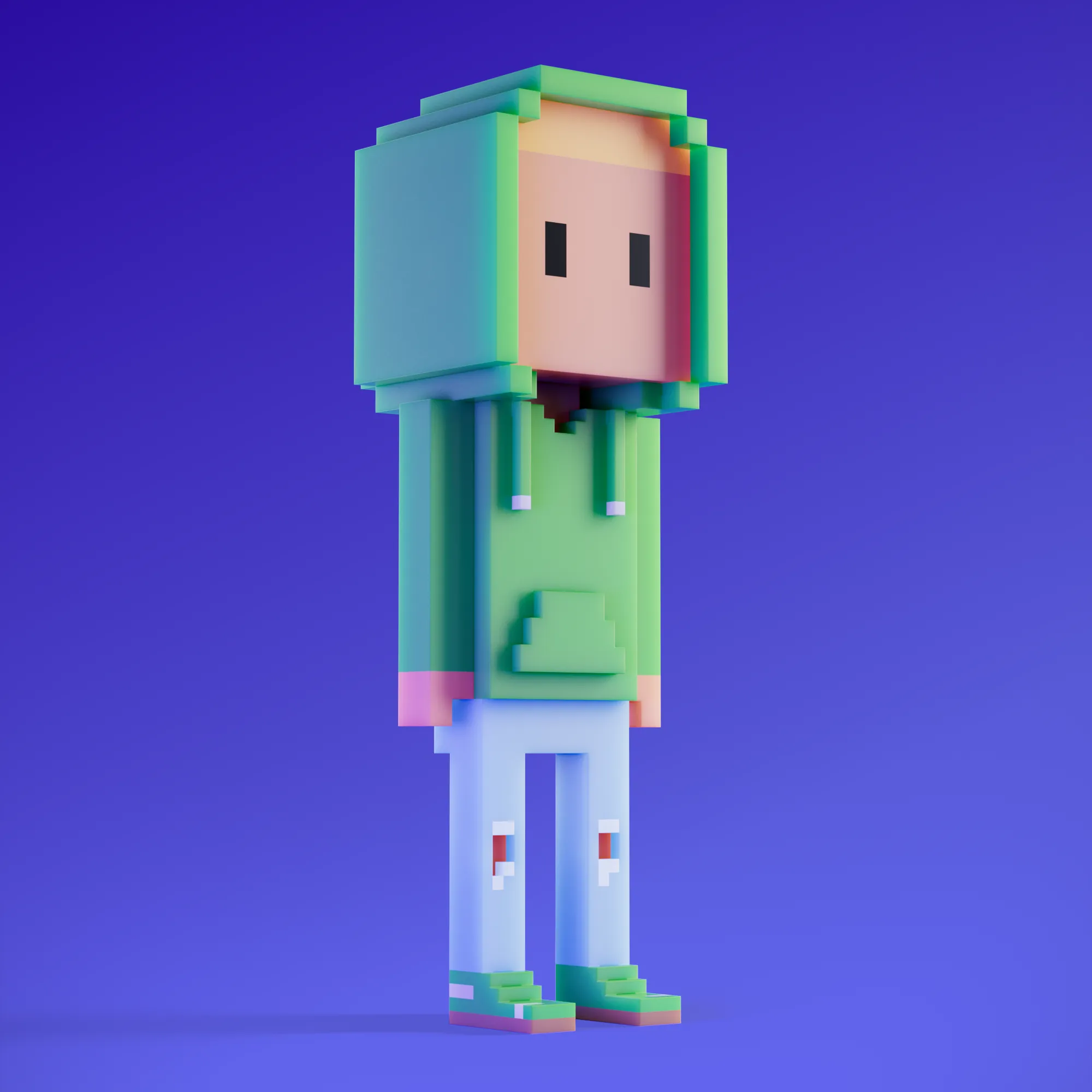 Meebits are 20,000 unique 3D voxel characters created by a custom generative algorithm.