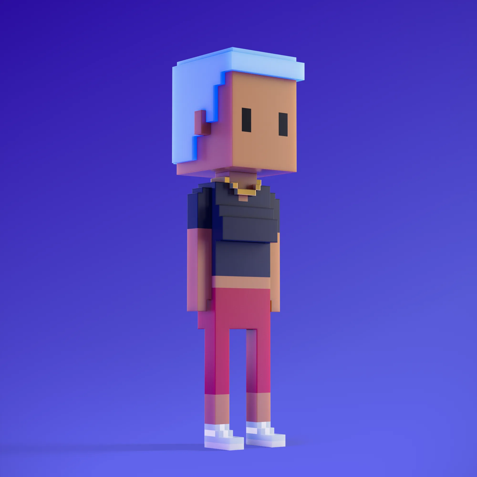 Meebits are 20,000 unique 3D voxel characters created by a custom generative algorithm.