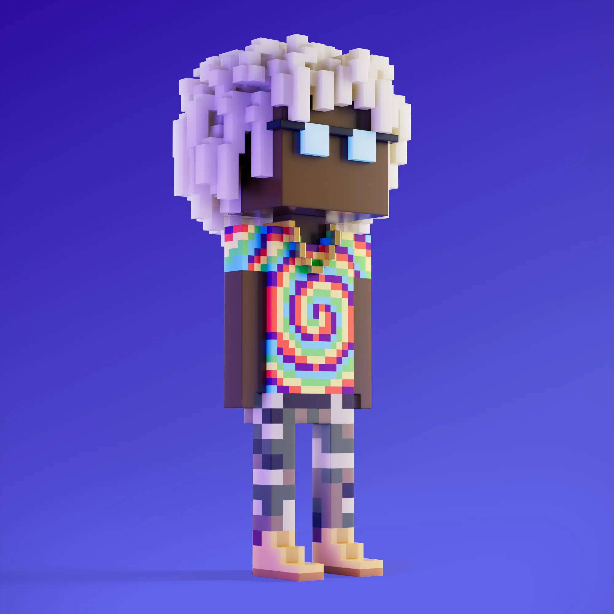 Meebits are 20,000 unique 3D voxel characters created by a custom generative algorithm.