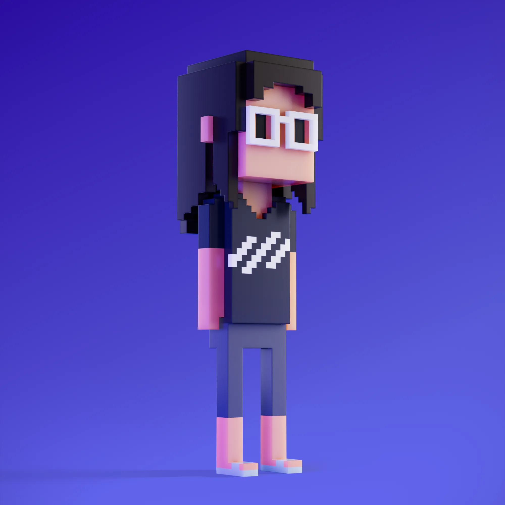 Meebits are 20,000 unique 3D voxel characters created by a custom generative algorithm.