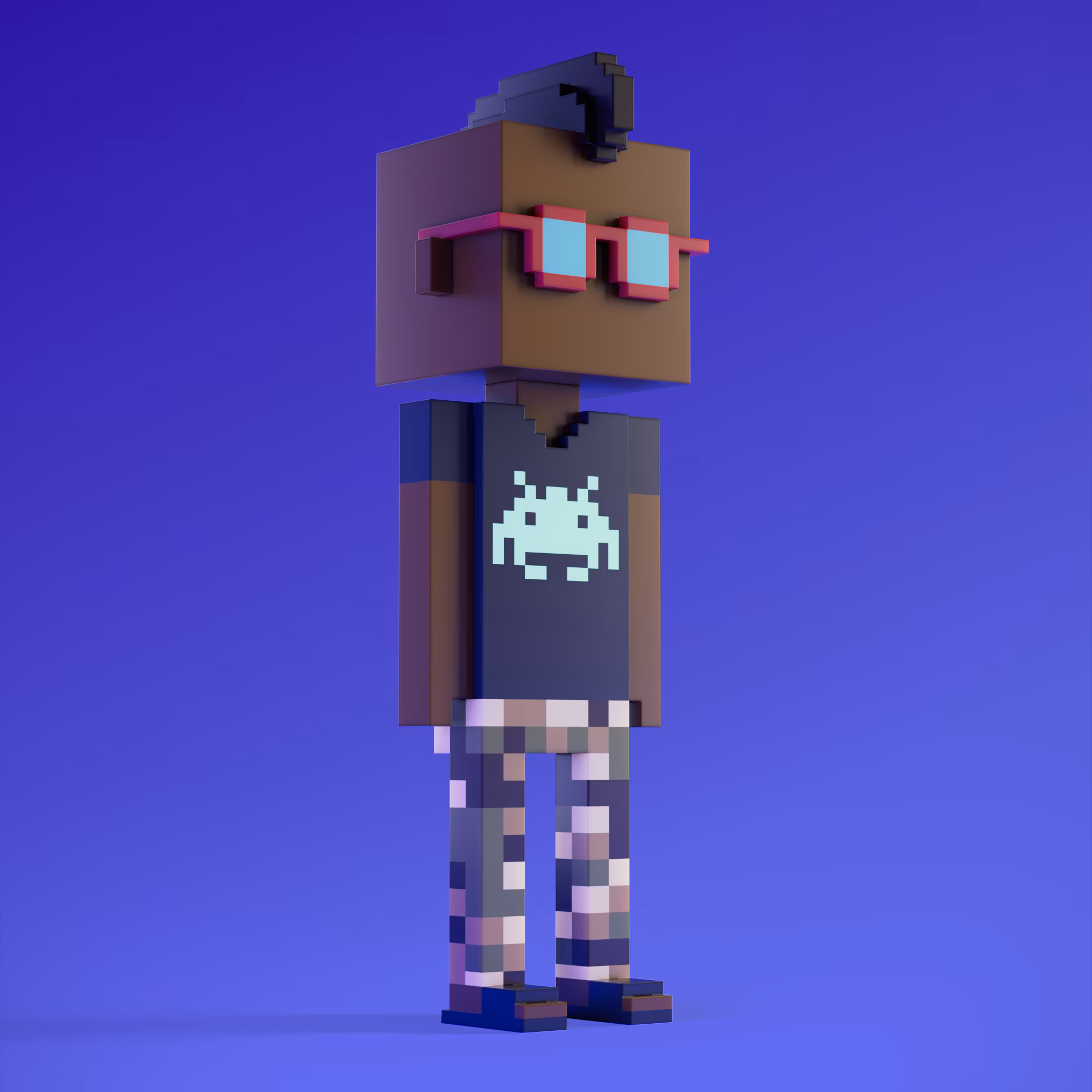 Meebits are 20,000 unique 3D voxel characters created by a custom generative algorithm.