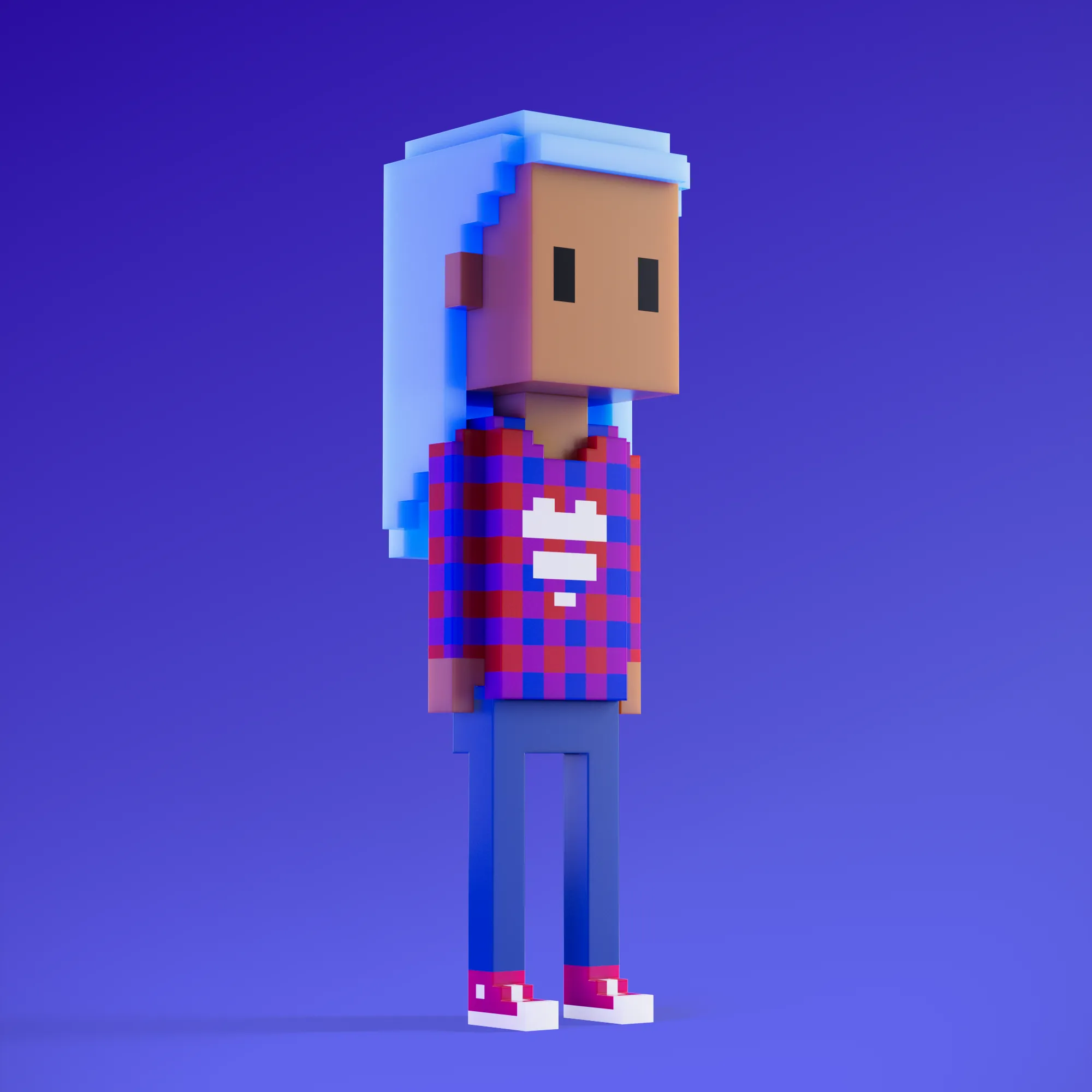Meebits are 20,000 unique 3D voxel characters created by a custom generative algorithm.