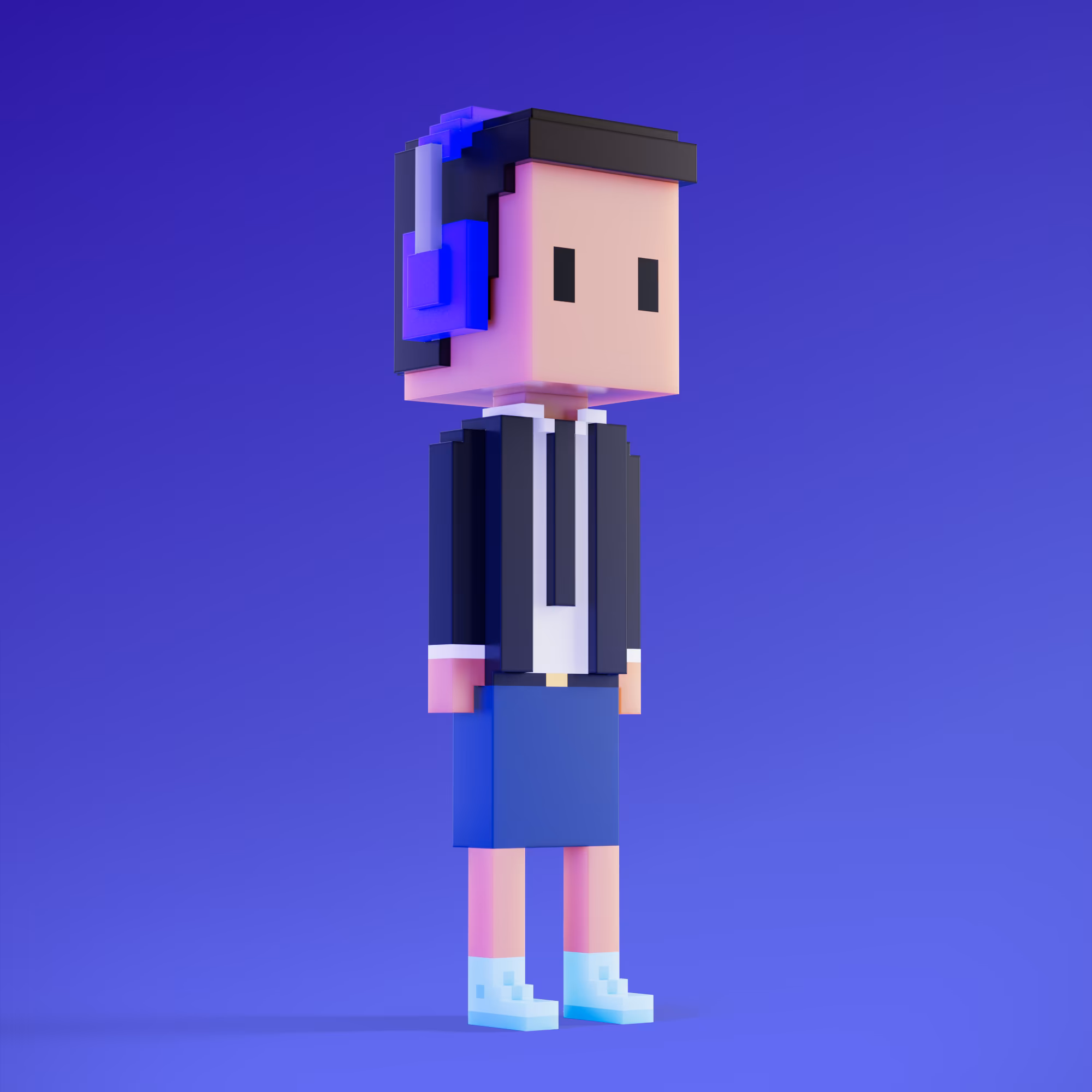 Meebits are 20,000 unique 3D voxel characters created by a custom generative algorithm.