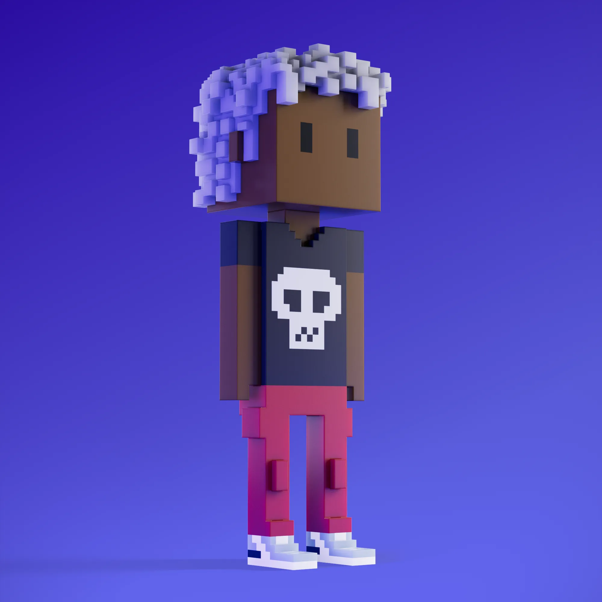 Meebits are 20,000 unique 3D voxel characters created by a custom generative algorithm.