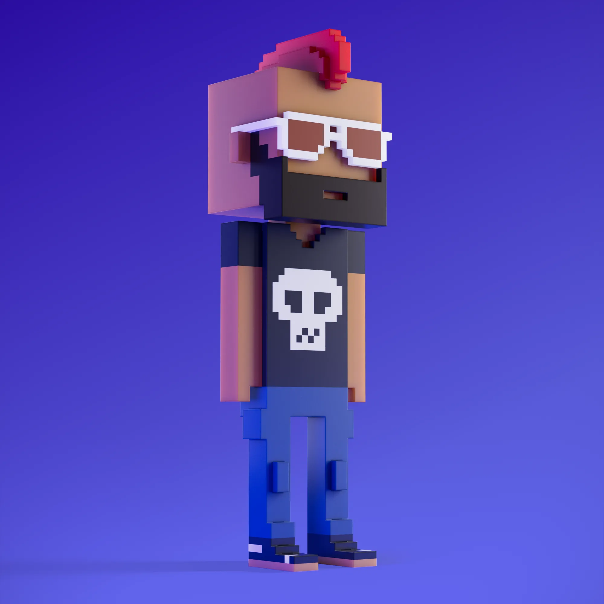 Meebits are 20,000 unique 3D voxel characters created by a custom generative algorithm.