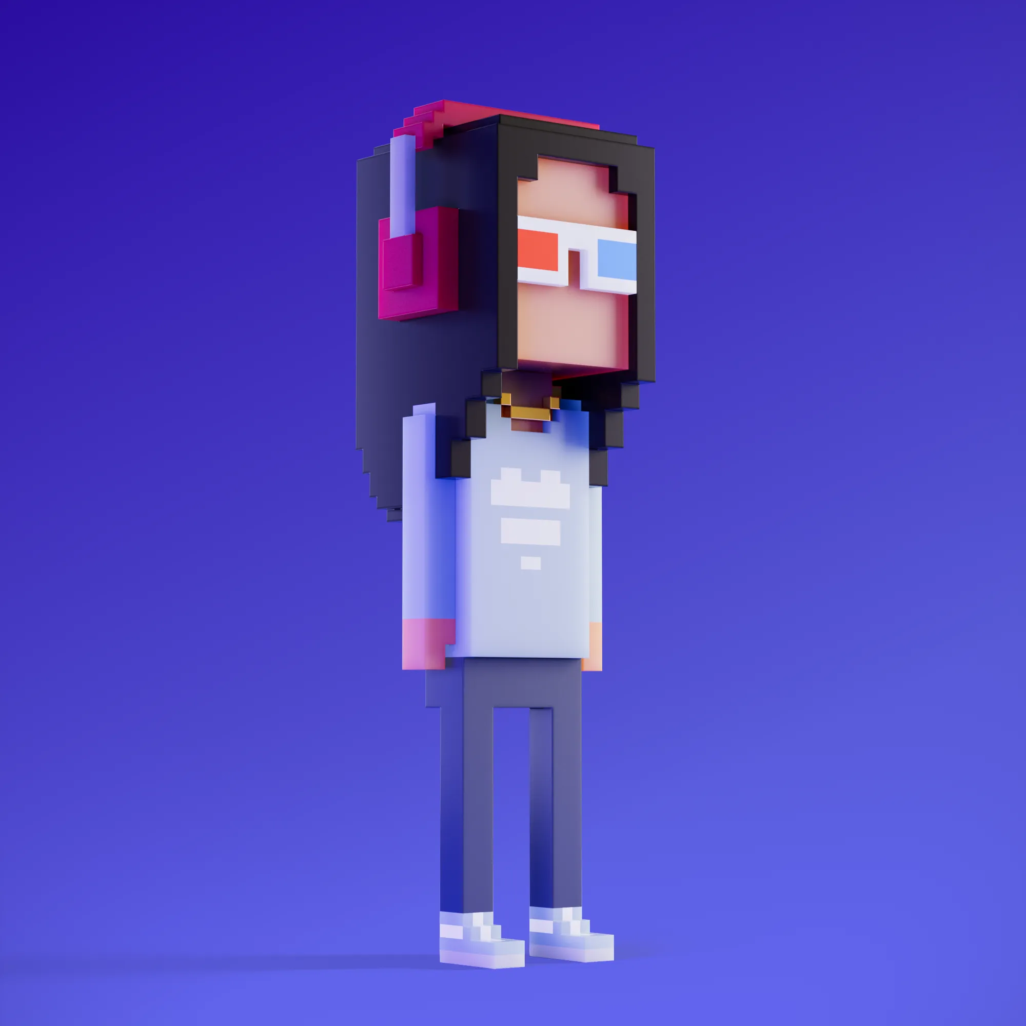 Meebits are 20,000 unique 3D voxel characters created by a custom generative algorithm.