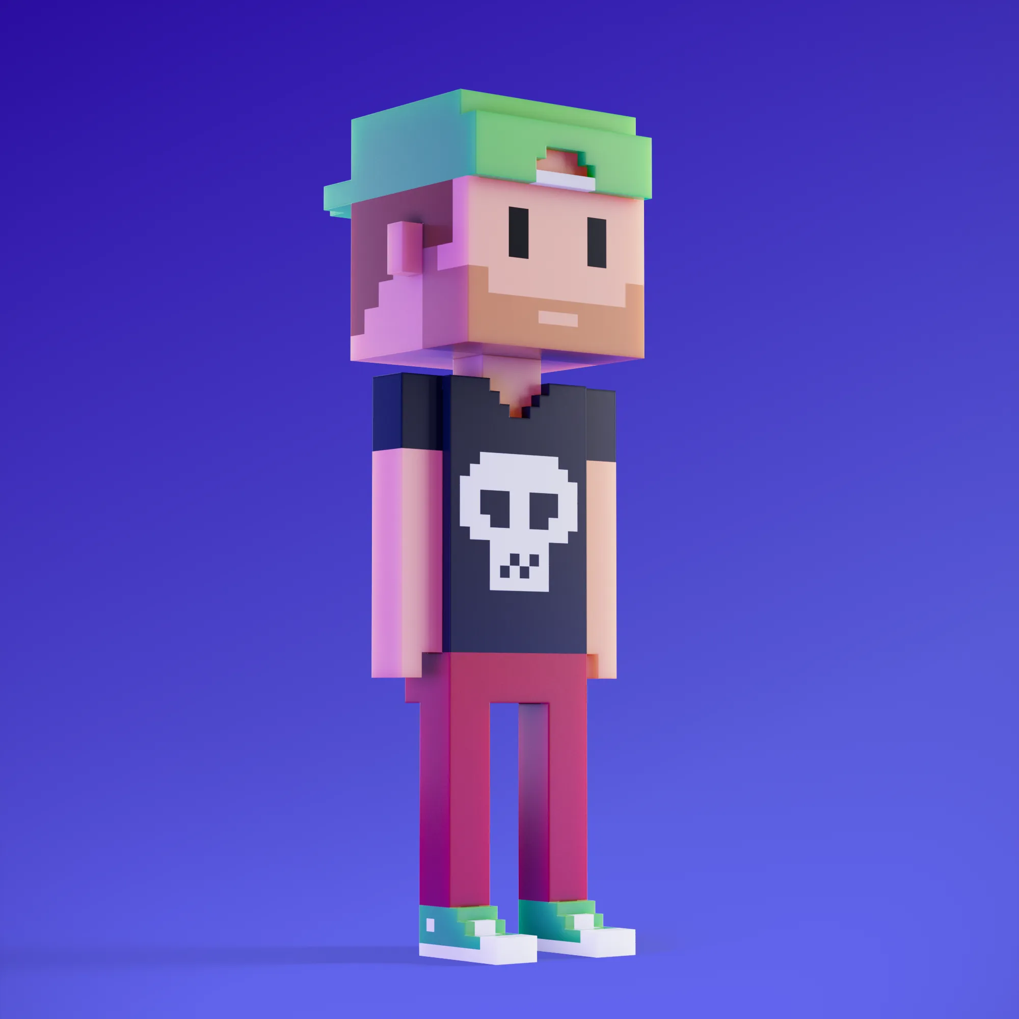 Meebits are 20,000 unique 3D voxel characters created by a custom generative algorithm.