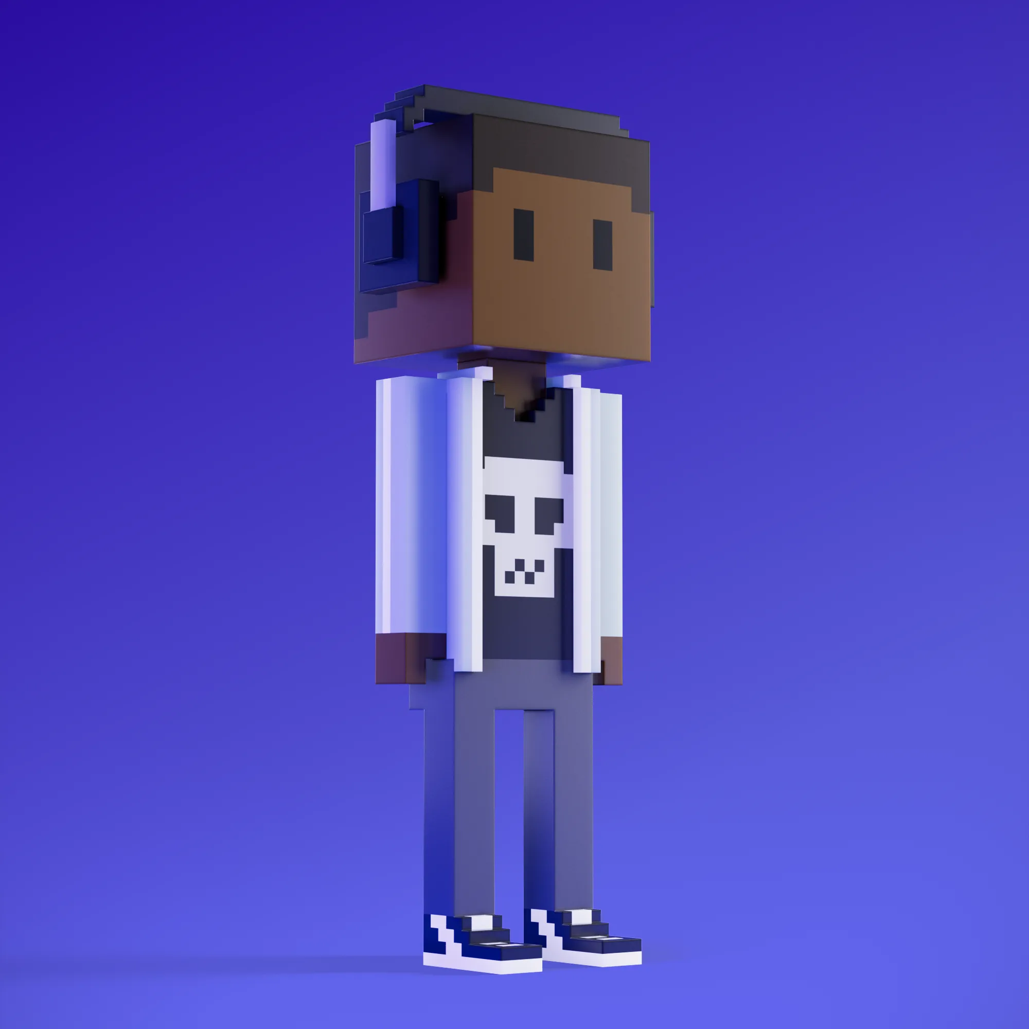 Meebits are 20,000 unique 3D voxel characters created by a custom generative algorithm.