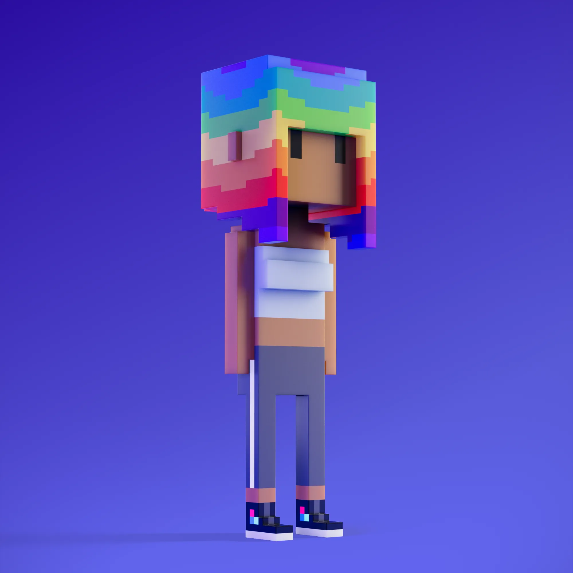Meebits are 20,000 unique 3D voxel characters created by a custom generative algorithm.